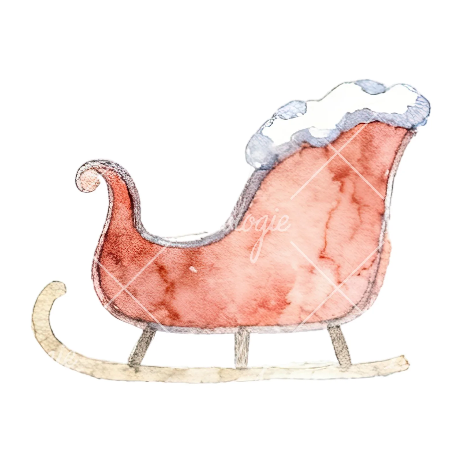 Watercolor sleigh clipart 2 of 12 on a white background (JPG)