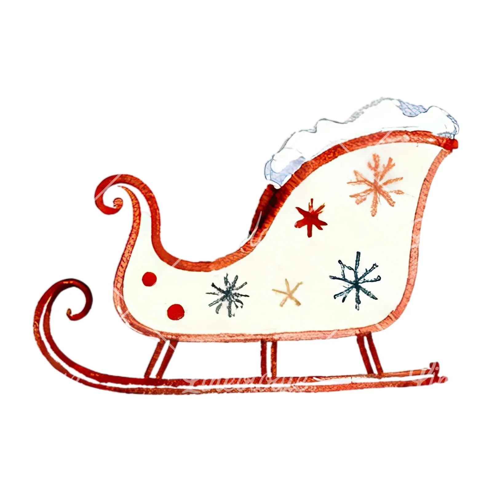 Watercolor sleigh clipart 4 of 12 on a white background (JPG)