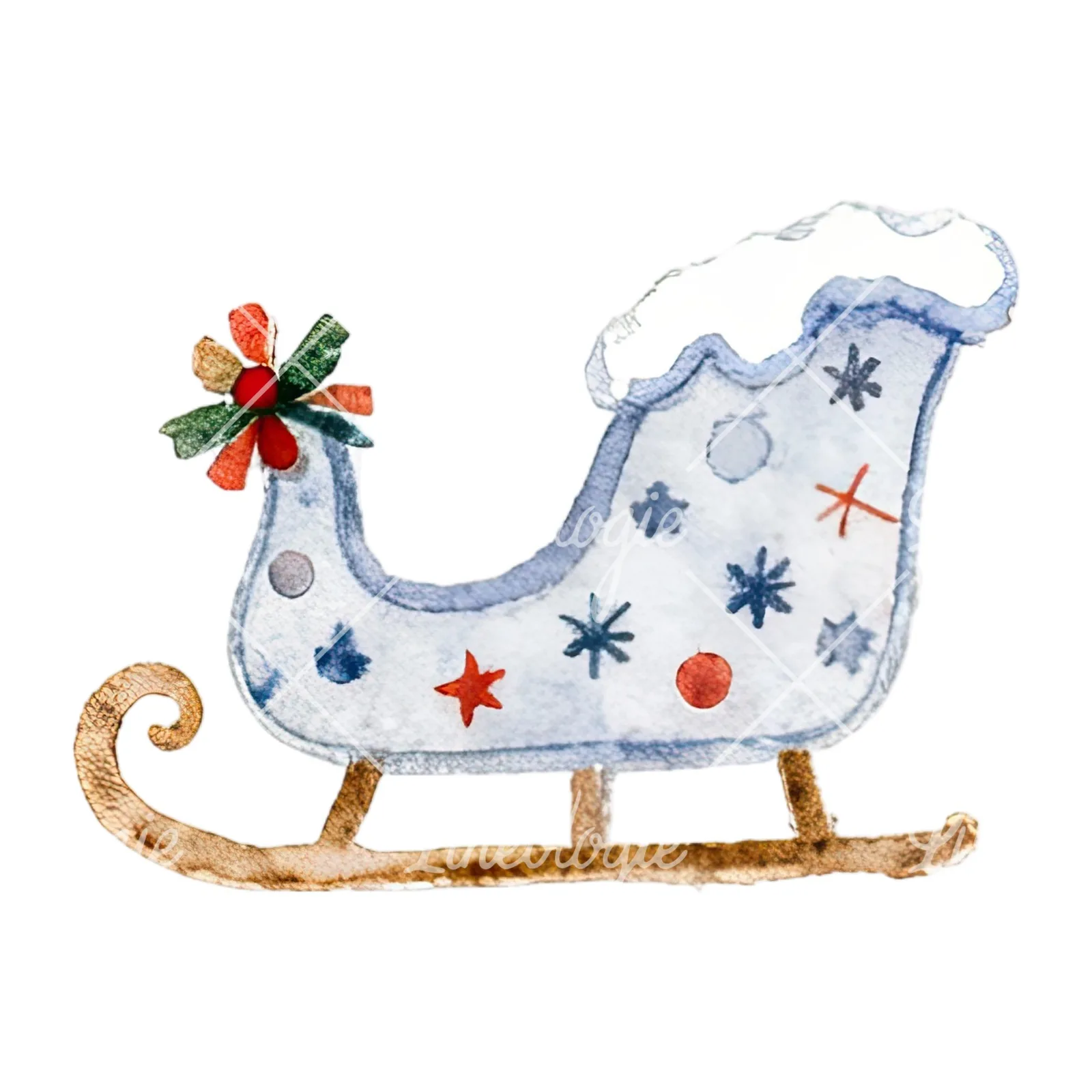 Watercolor sleigh clipart 6 of 12 on a white background (JPG)