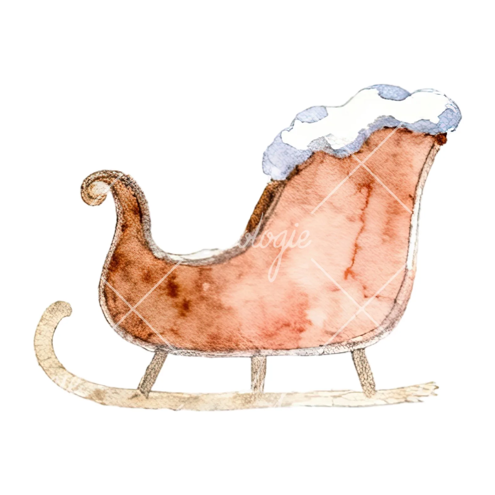 Watercolor sleigh clipart 8 of 12 on a white background (JPG)