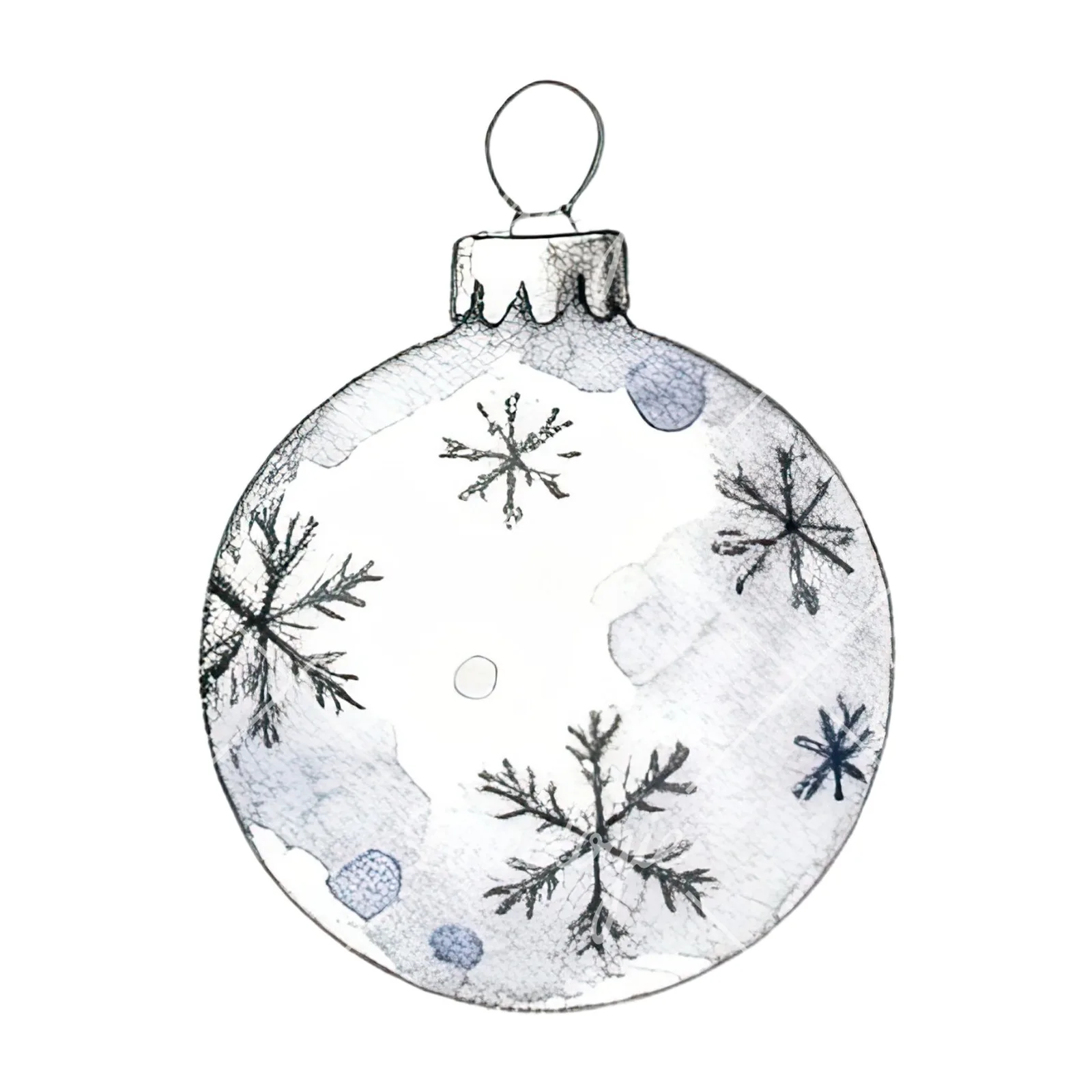 Watercolor snowflake Christmas bauble clipart 1 of 16 on a white background (JPG)