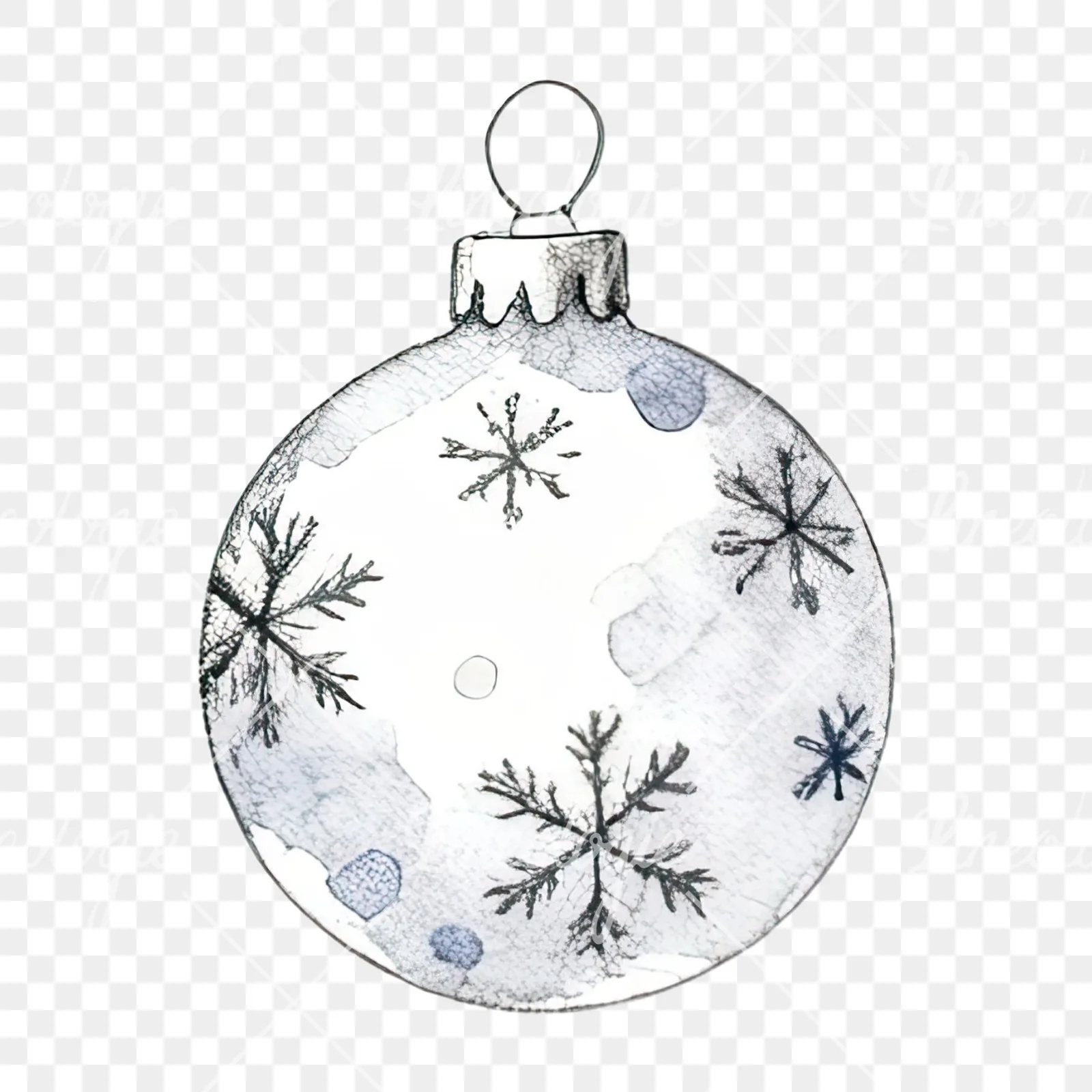 Watercolor snowflake Christmas bauble clipart 1 of 16 on a transparent background (PNG)