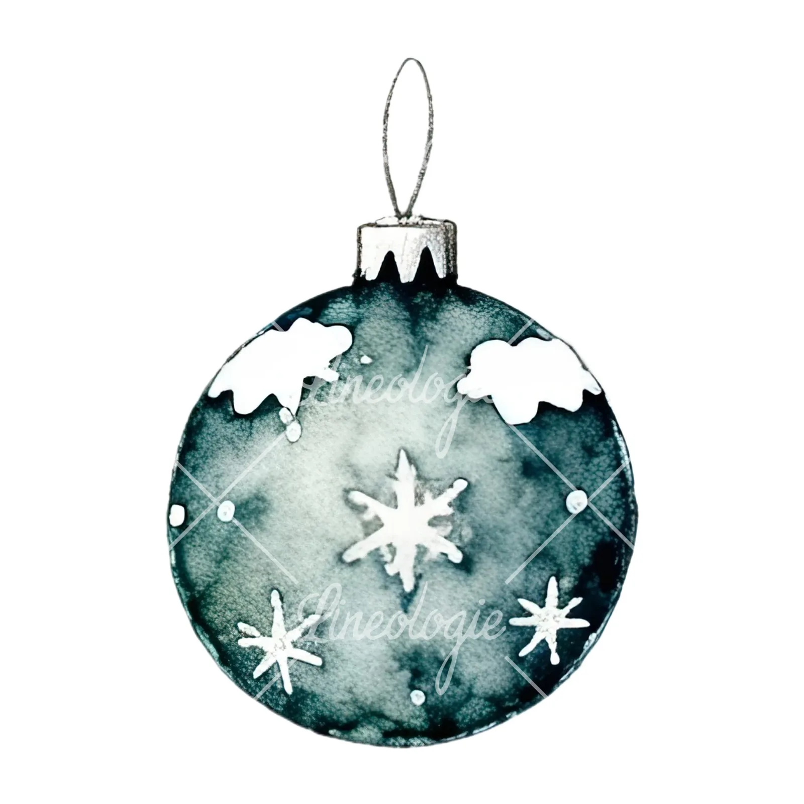 Watercolor snowflake Christmas bauble clipart 4 of 16 on a white background (JPG)