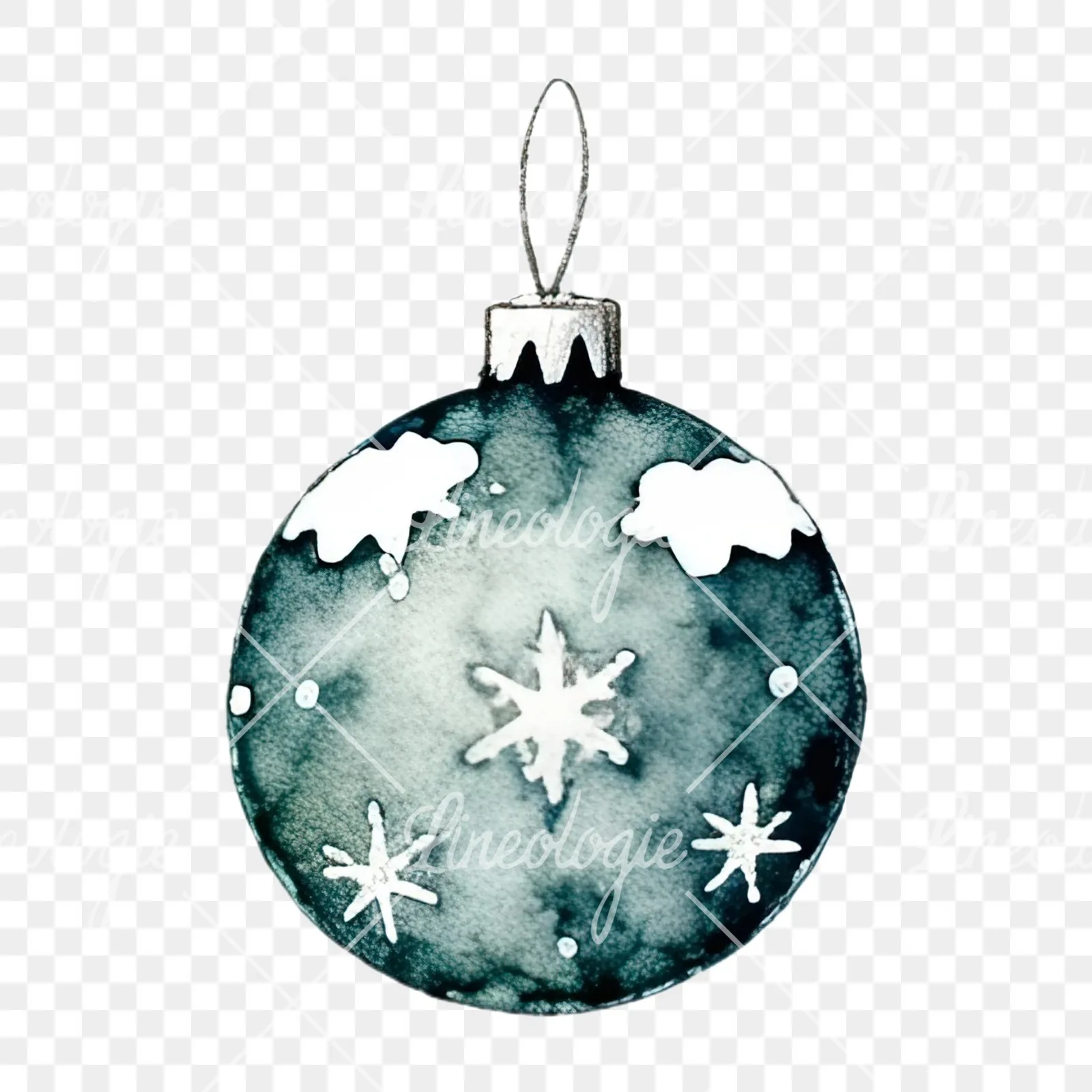Watercolor snowflake Christmas bauble clipart 4 of 16 on a transparent background (PNG)