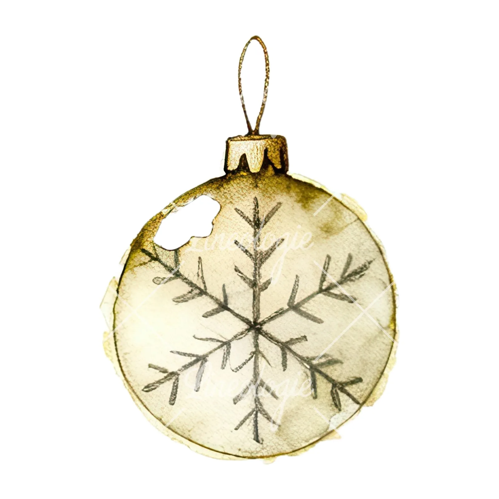 Watercolor snowflake Christmas bauble clipart 5 of 16 on a white background (JPG)
