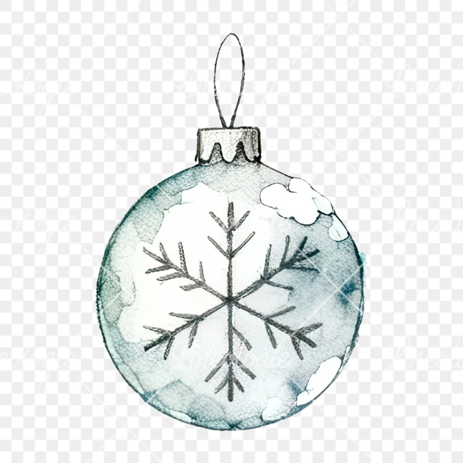 Watercolor snowflake Christmas bauble clipart 6 of 16 on a transparent background (PNG)
