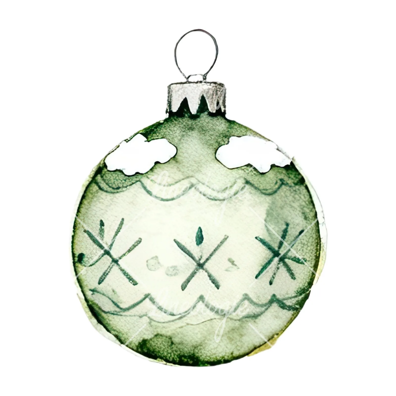 Watercolor snowflake Christmas bauble clipart 8 of 16 on a white background (JPG)