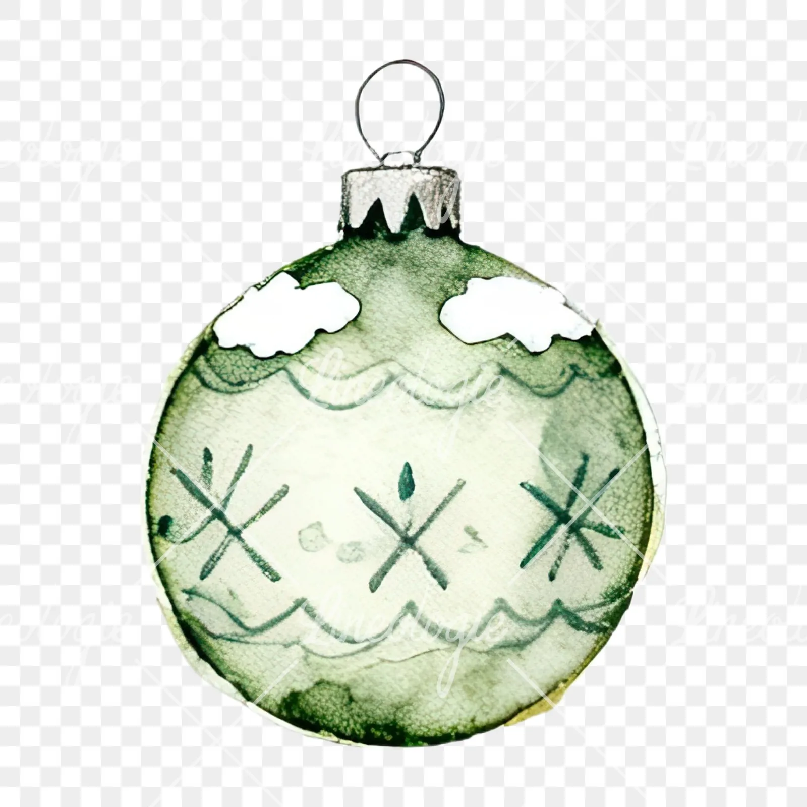 Watercolor snowflake Christmas bauble clipart 8 of 16 on a transparent background (PNG)