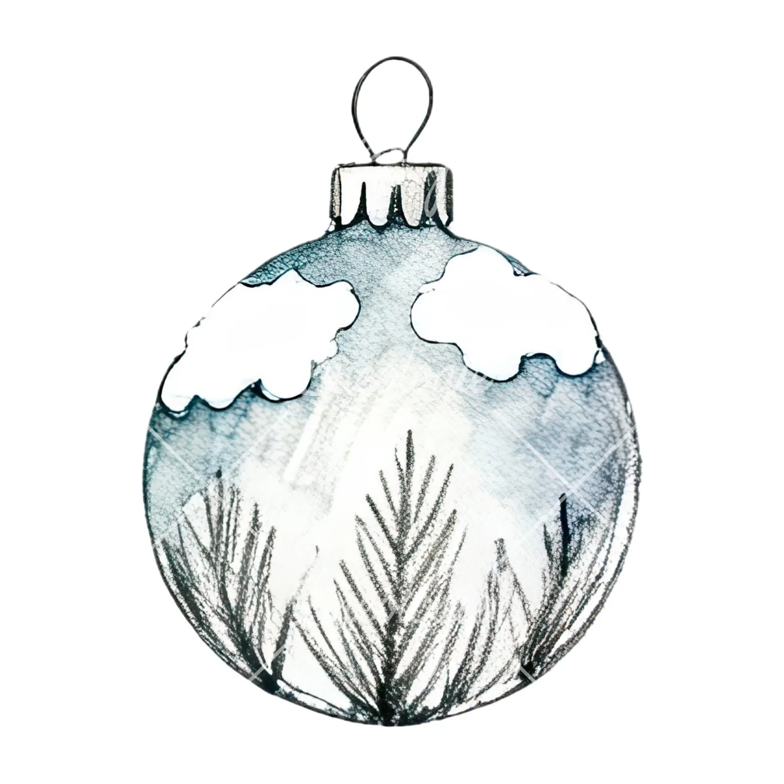 Watercolor snowflake Christmas bauble clipart 14 of 16 on a white background (JPG)