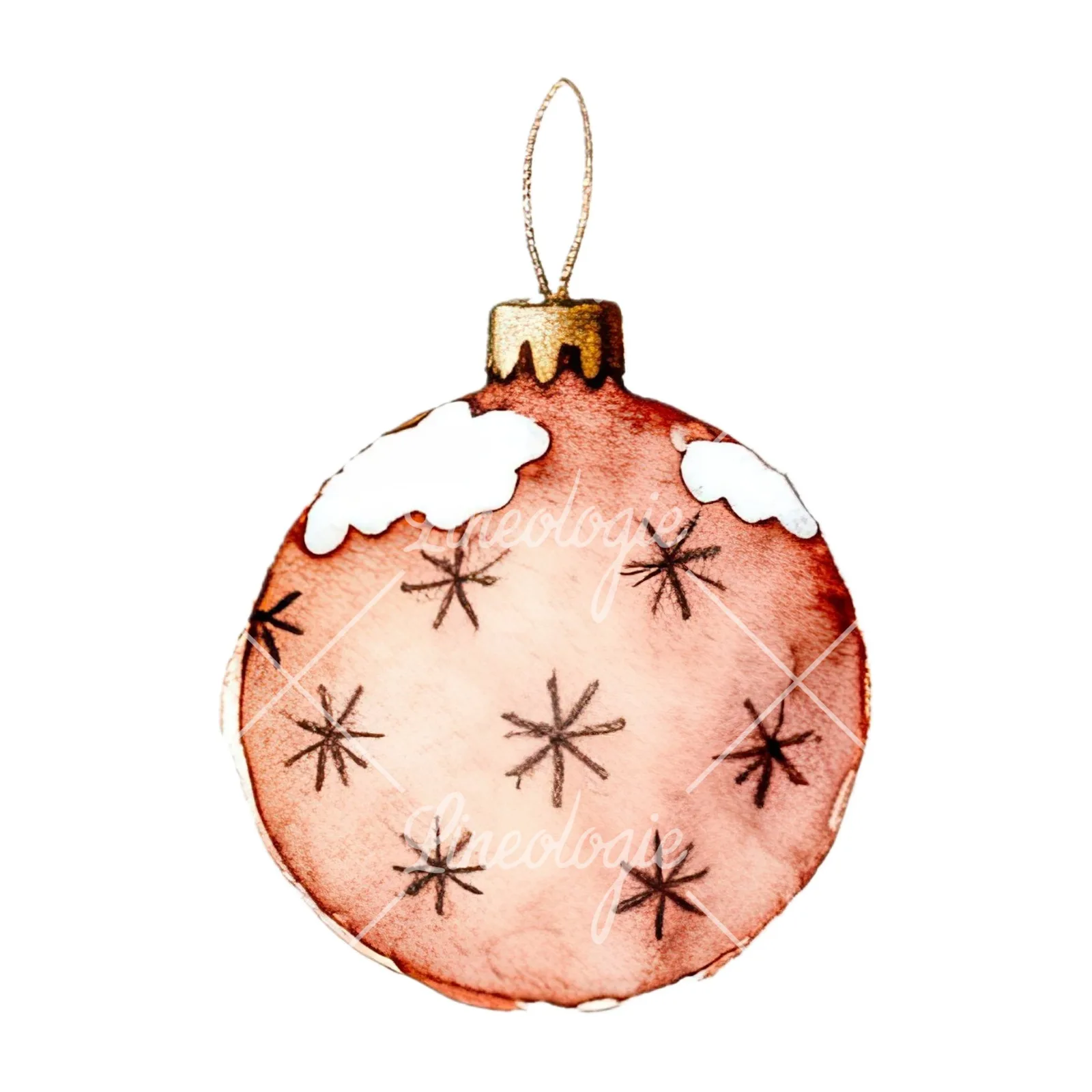 Watercolor snowflake Christmas bauble clipart 16 of 16 on a white background (JPG)