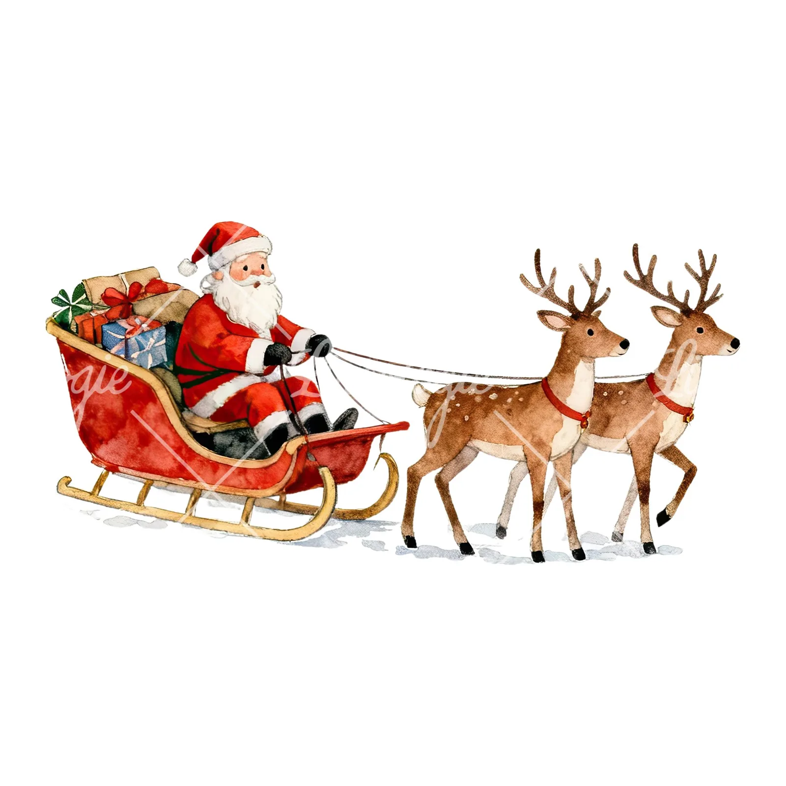 Watercolor santa claus clipart 1 of 8 on a white background (JPG)