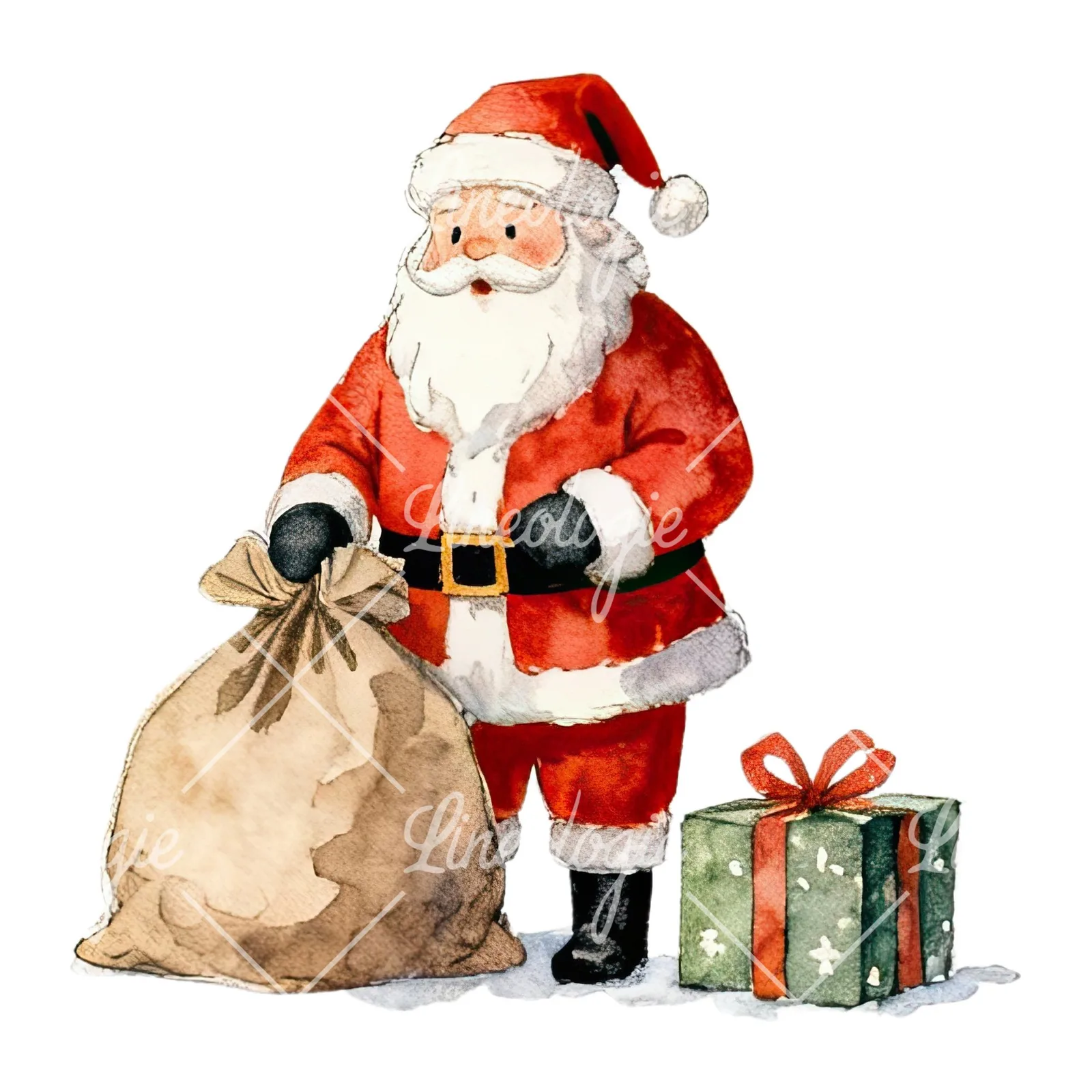 Watercolor santa claus clipart 2 of 8 on a white background (JPG)