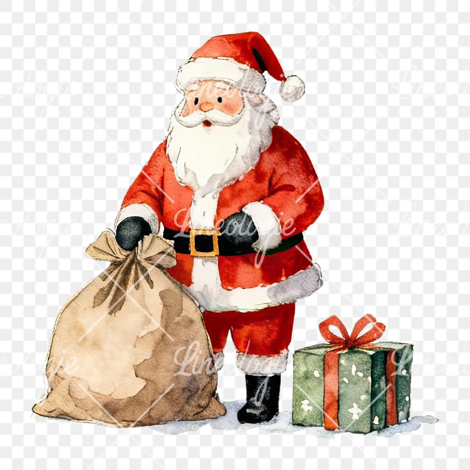 Watercolor santa claus clipart 2 of 8 on a transparent background (PNG)