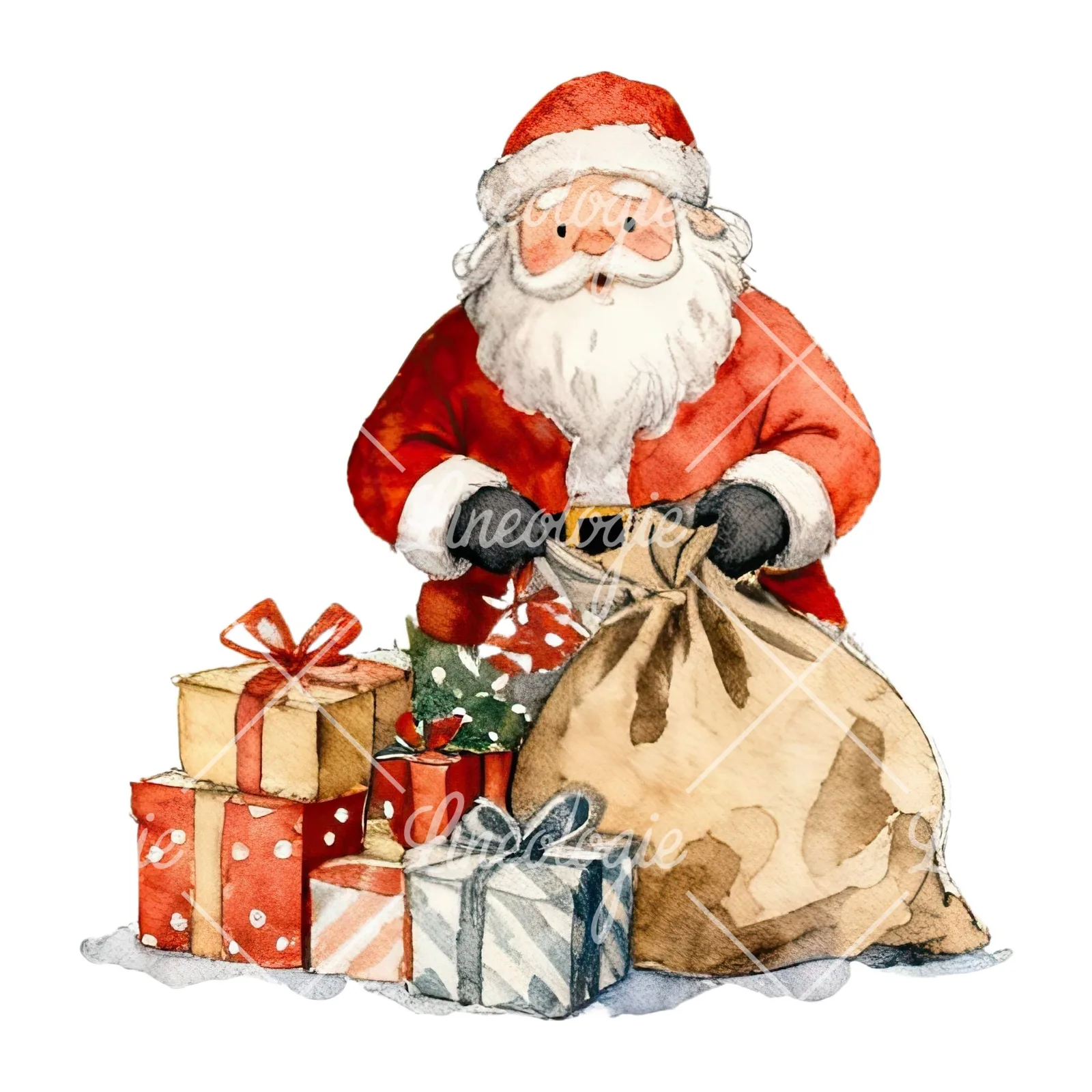 Watercolor santa claus clipart 3 of 8 on a white background (JPG)