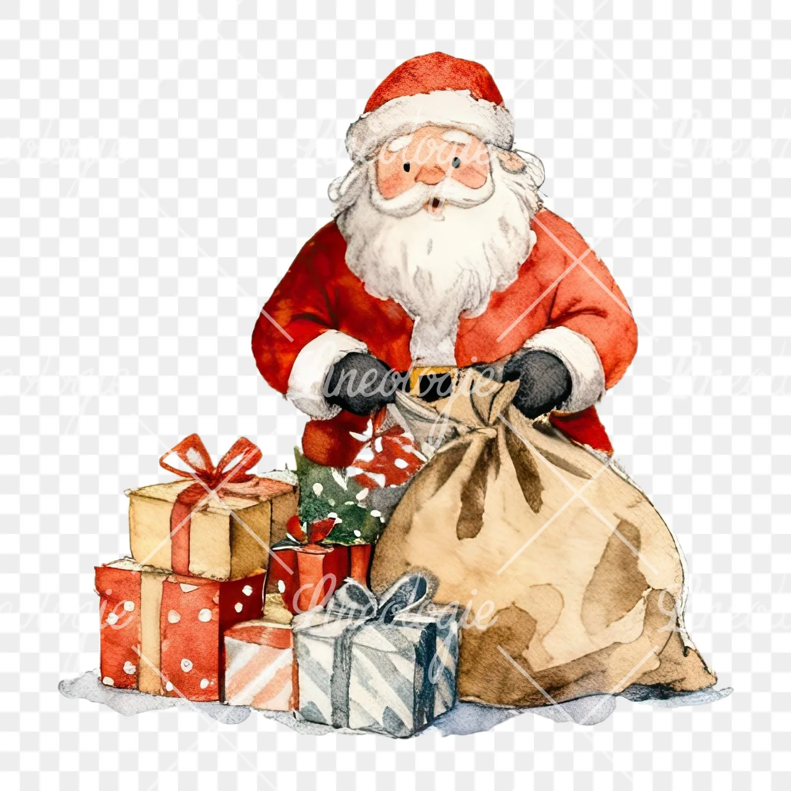 Watercolor santa claus clipart 3 of 8 on a transparent background (PNG)