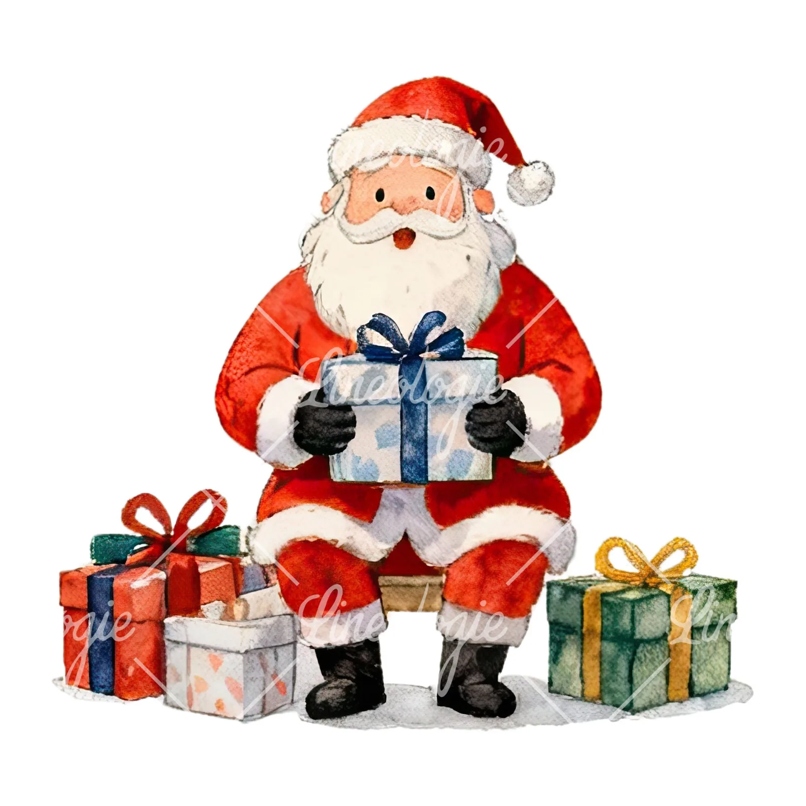 Watercolor santa claus clipart 4 of 8 on a white background (JPG)
