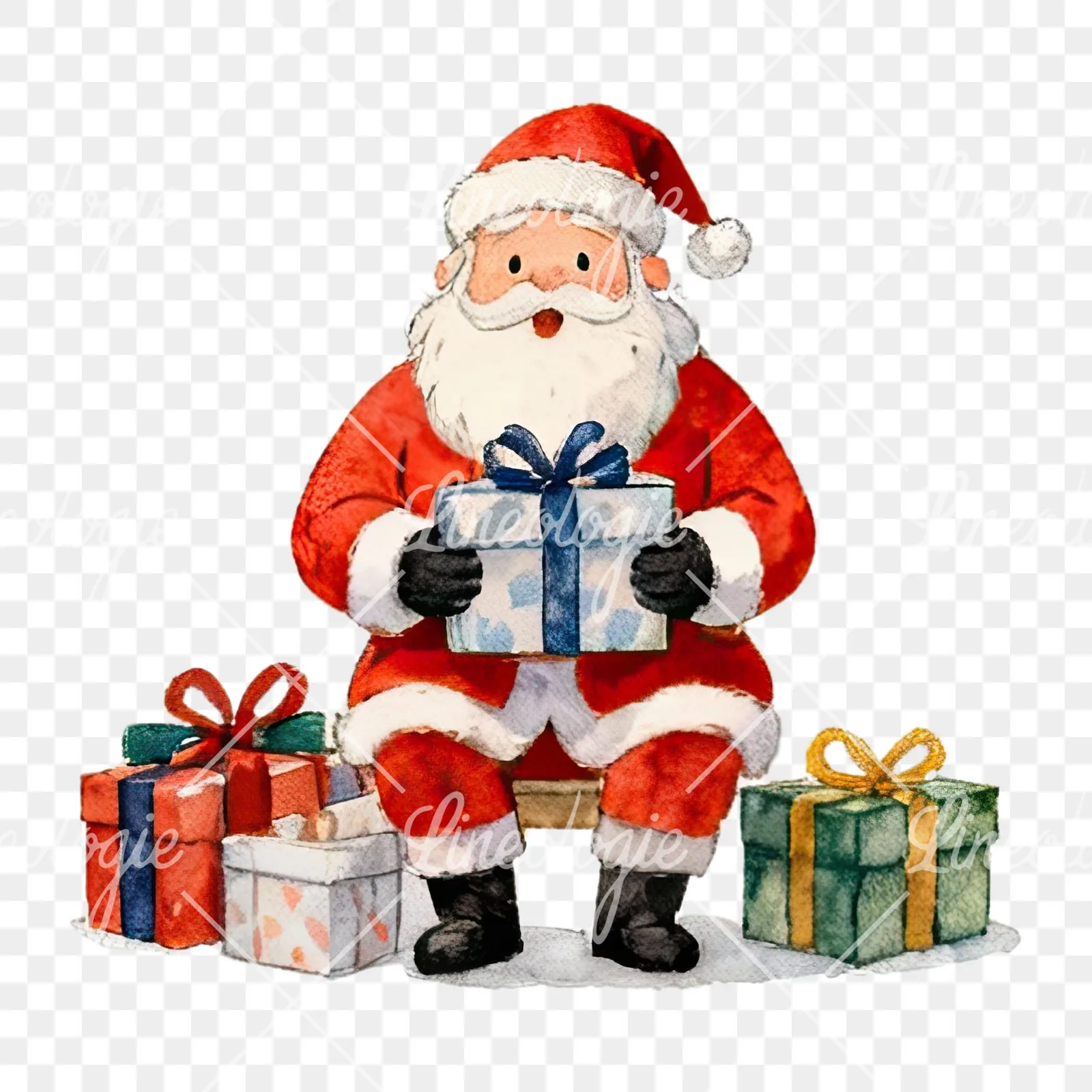 Watercolor santa claus clipart 4 of 8 on a transparent background (PNG)