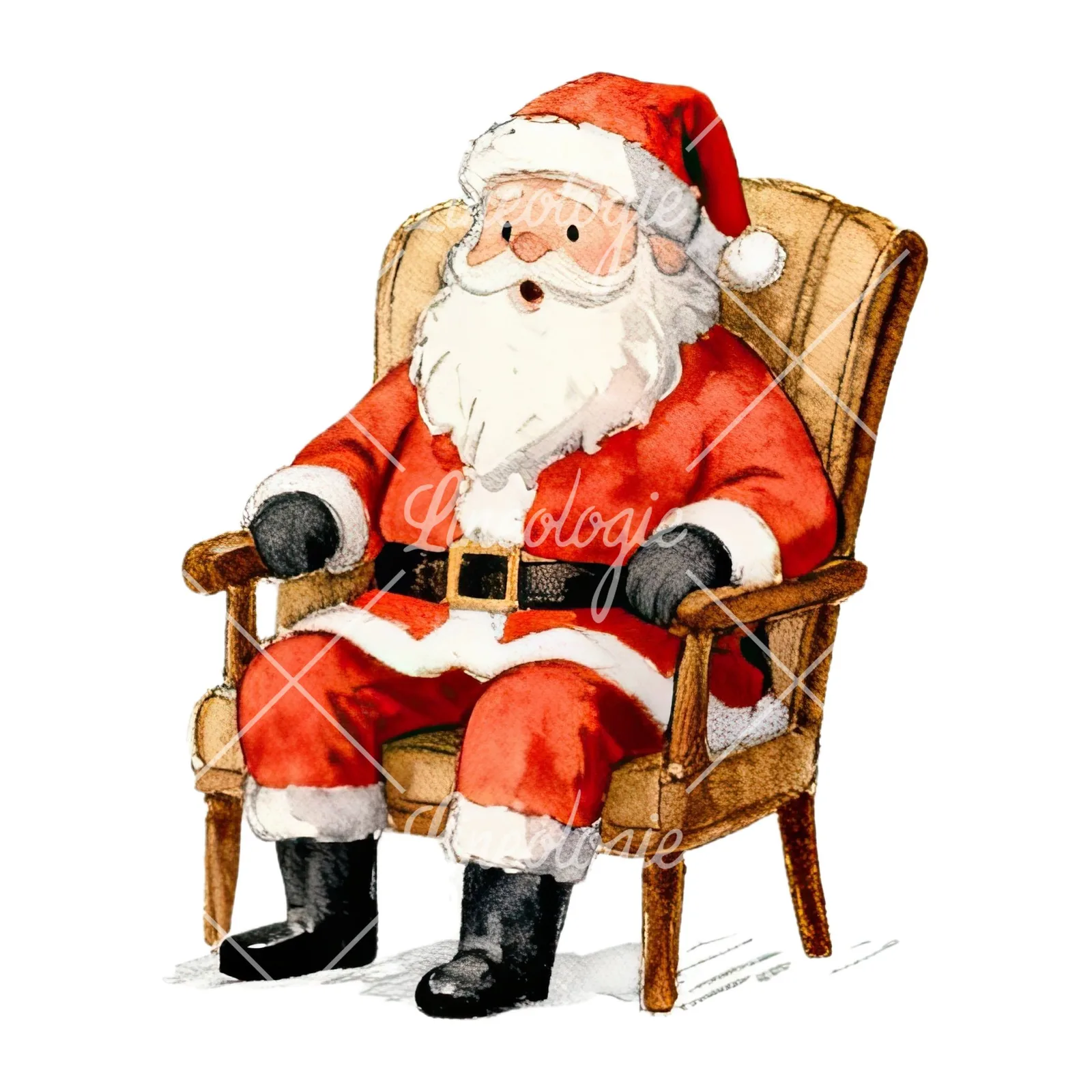 Watercolor santa claus clipart 5 of 8 on a white background (JPG)