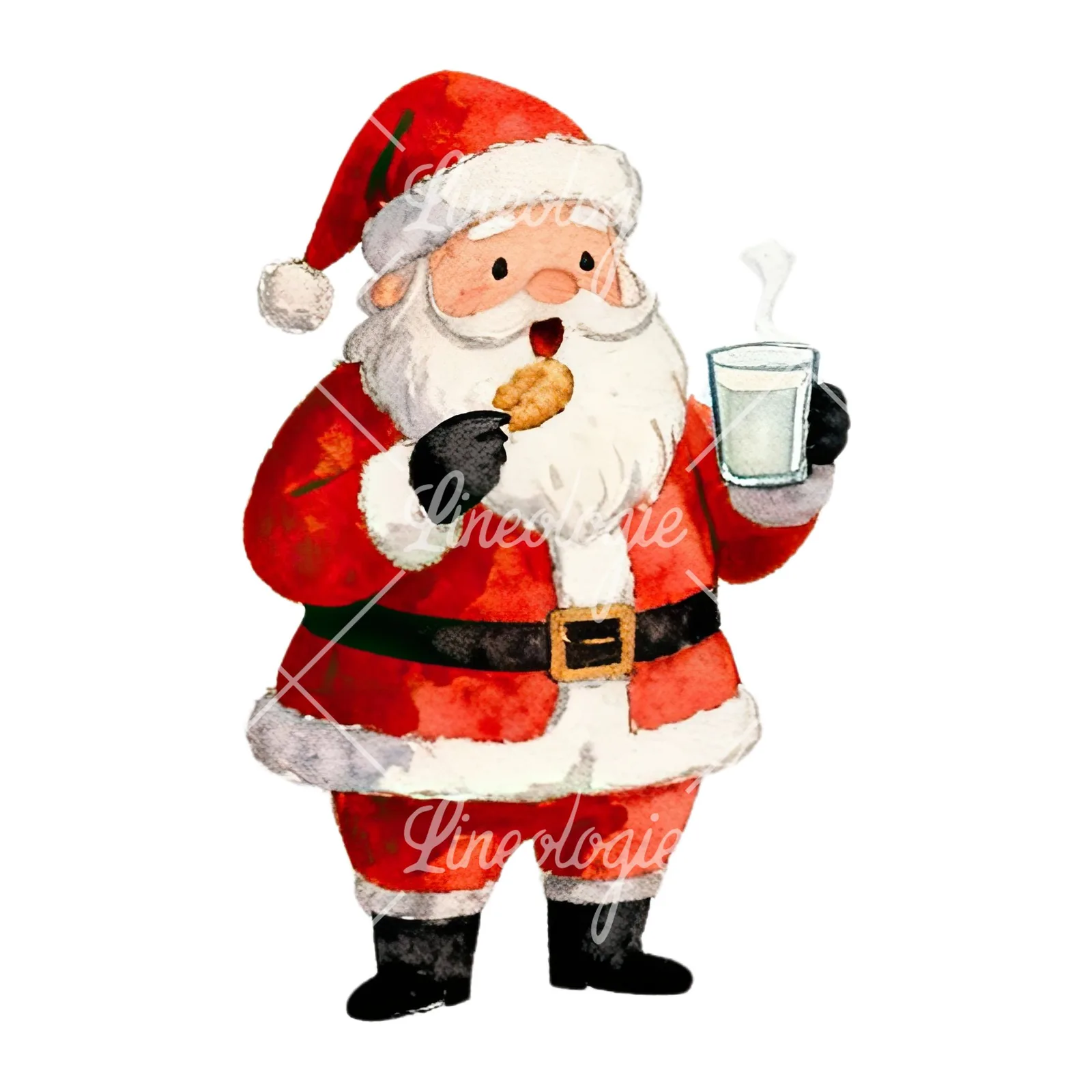 Watercolor santa claus clipart 6 of 8 on a white background (JPG)