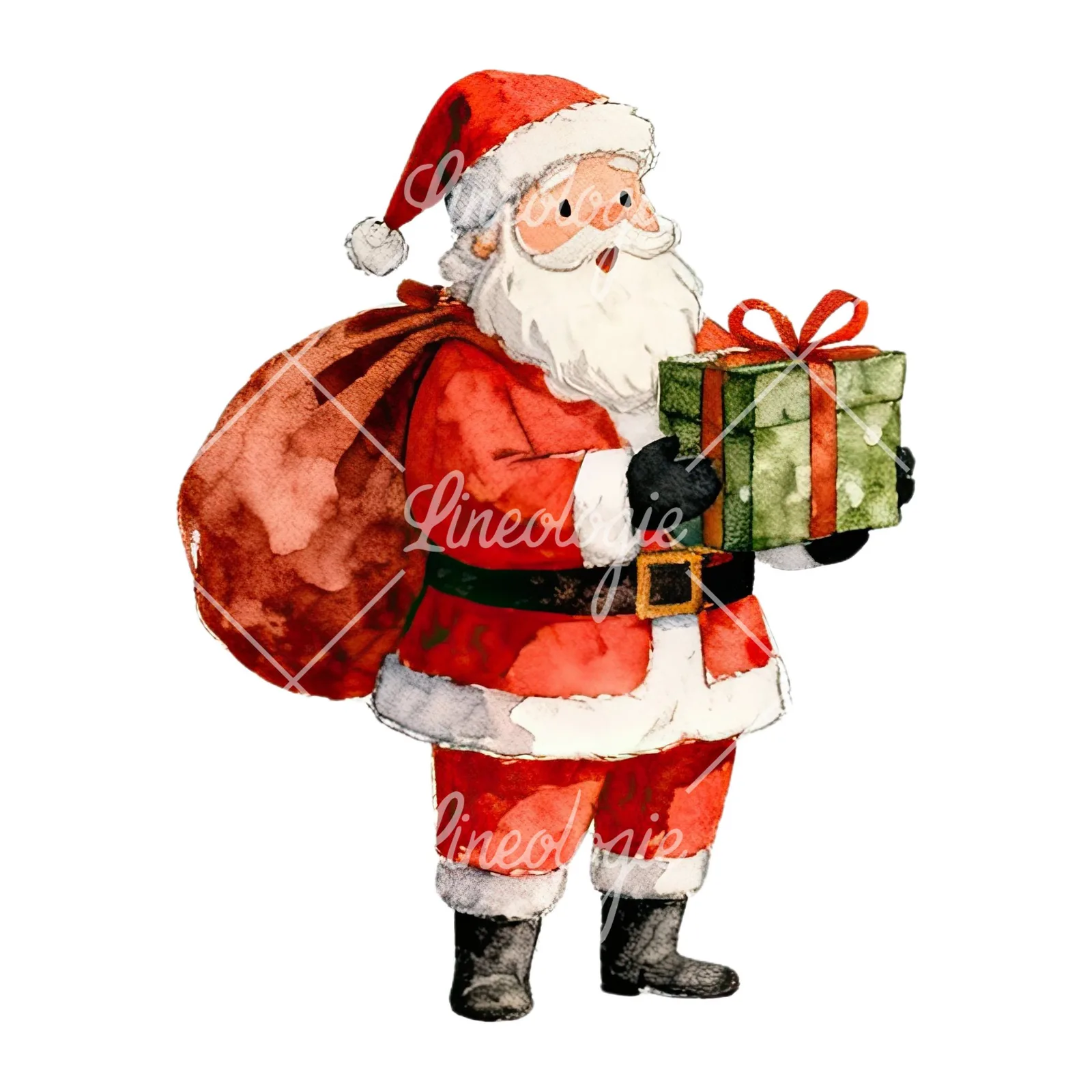 Watercolor santa claus clipart 7 of 8 on a white background (JPG)