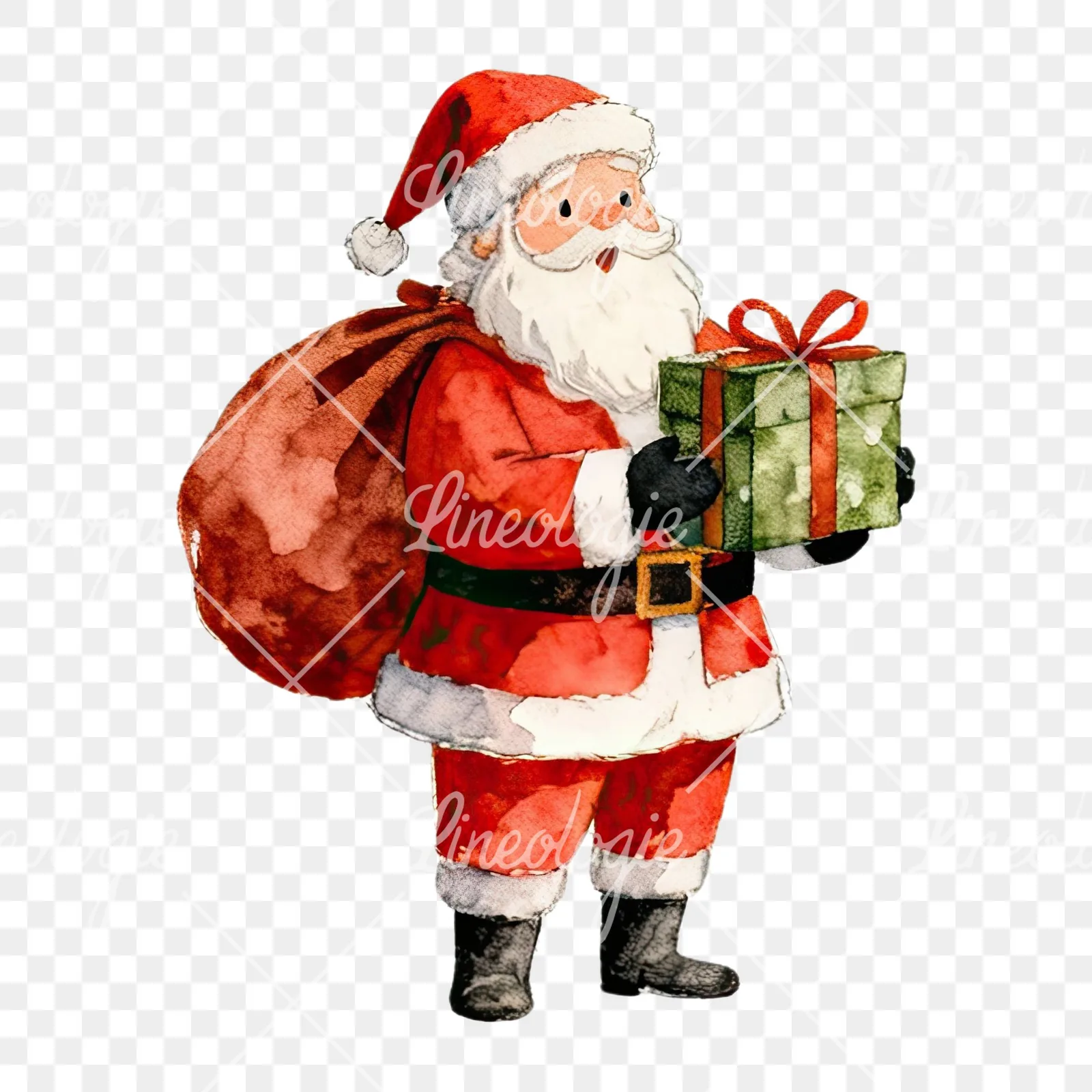 Watercolor santa claus clipart 7 of 8 on a transparent background (PNG)