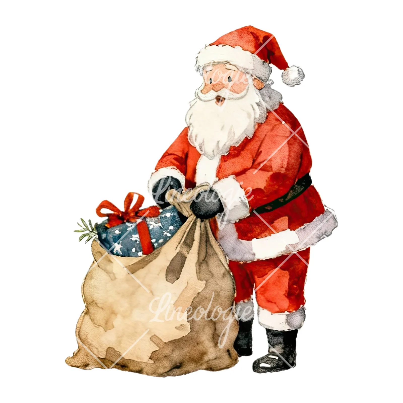 Watercolor santa claus clipart 8 of 8 on a white background (JPG)
