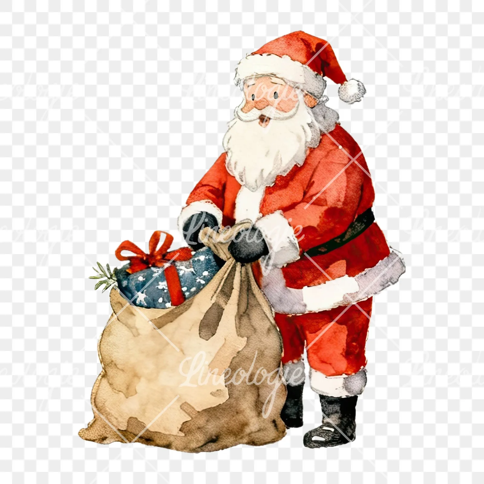 Watercolor santa claus clipart 8 of 8 on a transparent background (PNG)