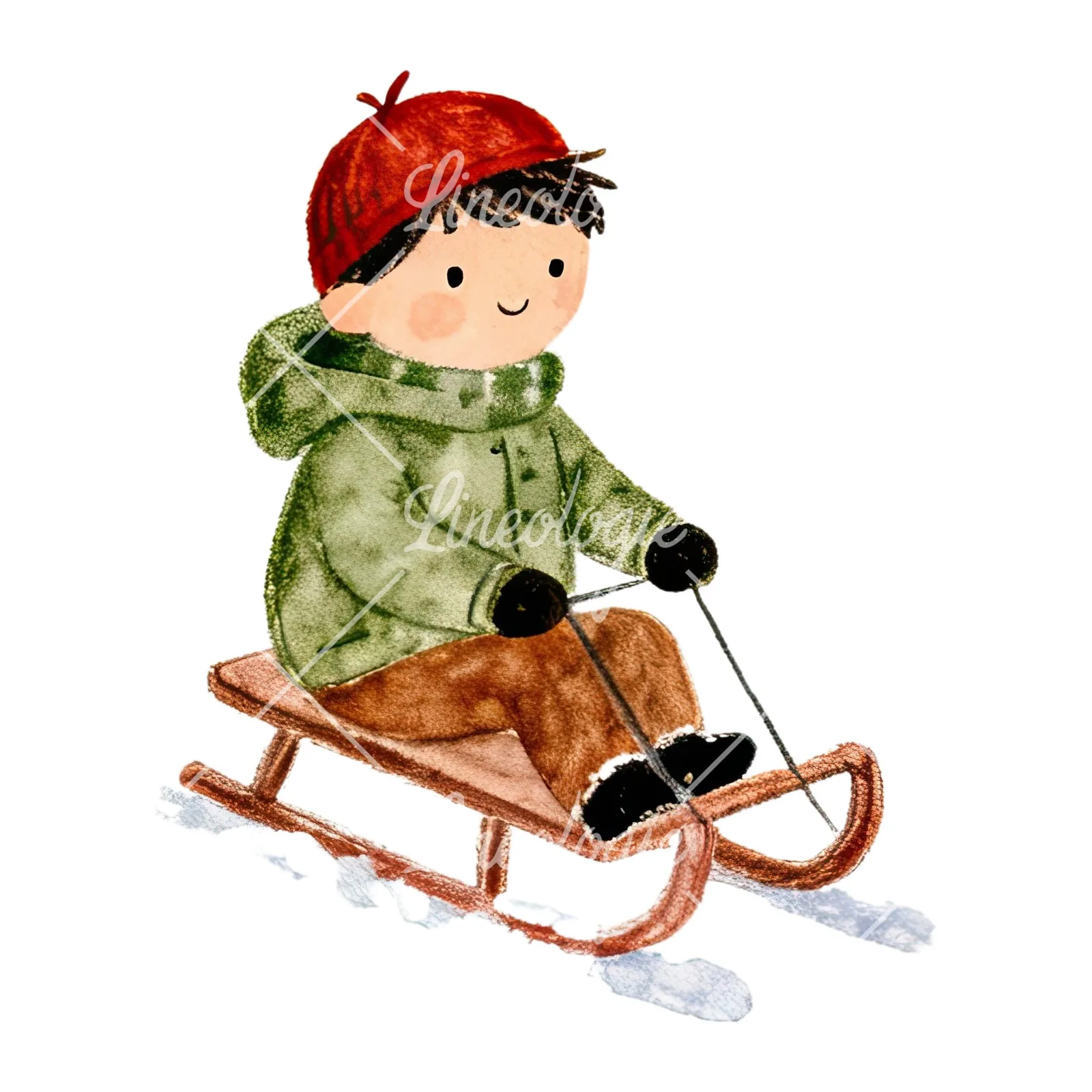Watercolor children sledging clipart 4 of 9 on a white background (JPG)