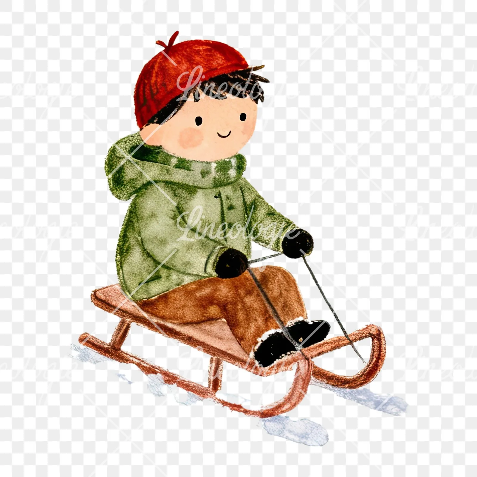Watercolor children sledging clipart 4 of 9 on a transparent background (PNG)