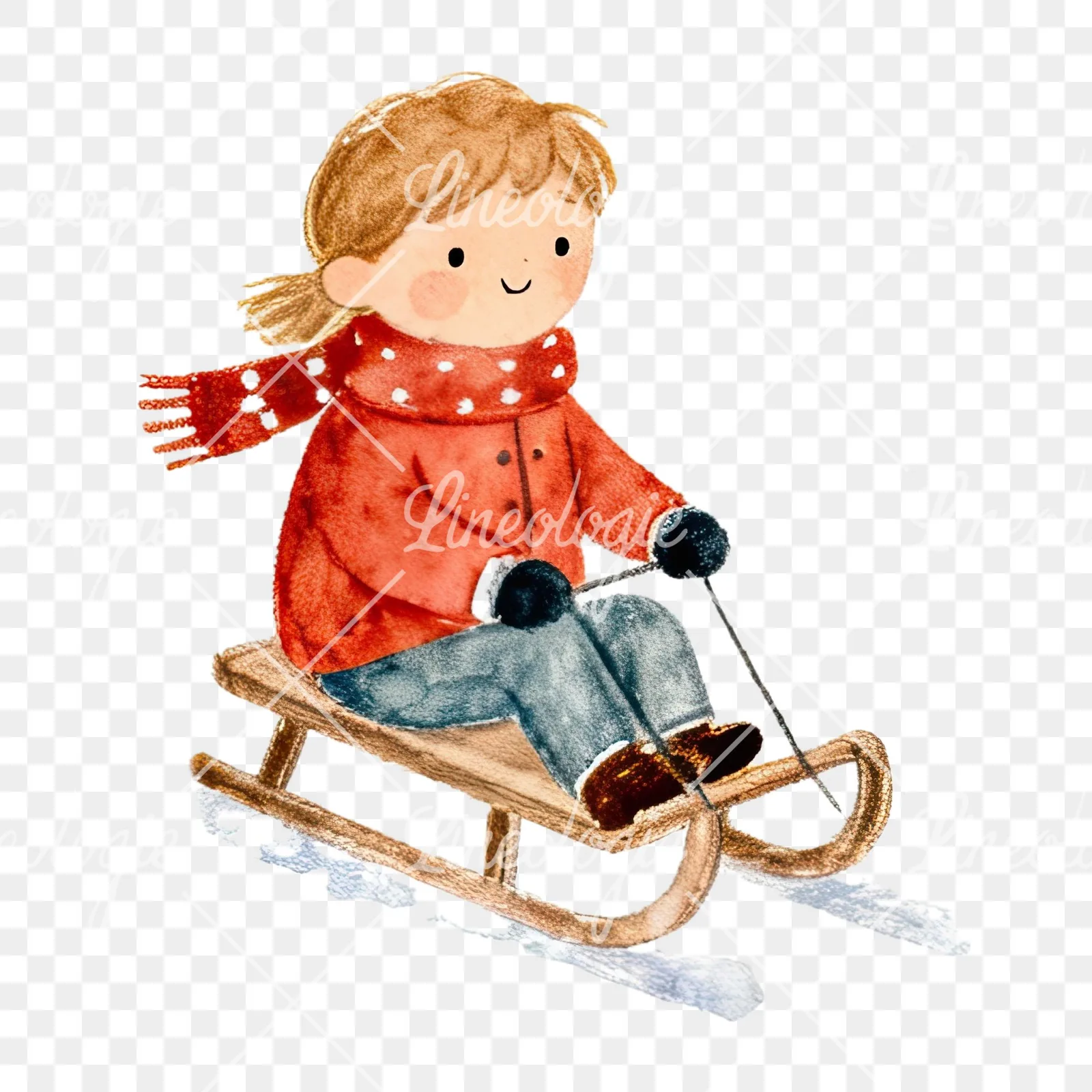 Watercolor children sledging clipart 9 of 9 on a transparent background (PNG)