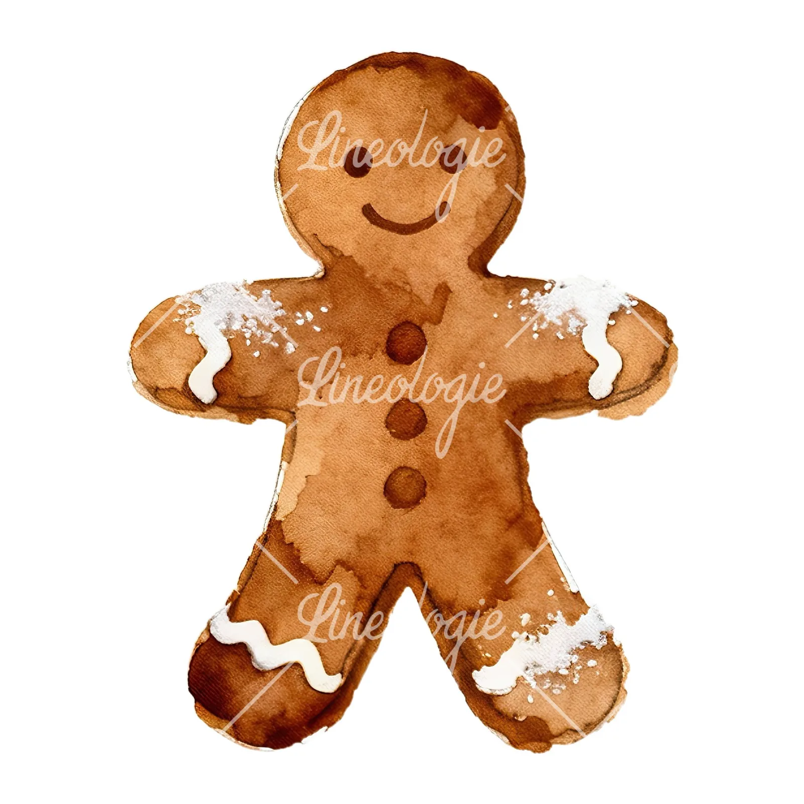Watercolor Christmas gingerbread man clipart 1 of 9 on a white background (JPG)