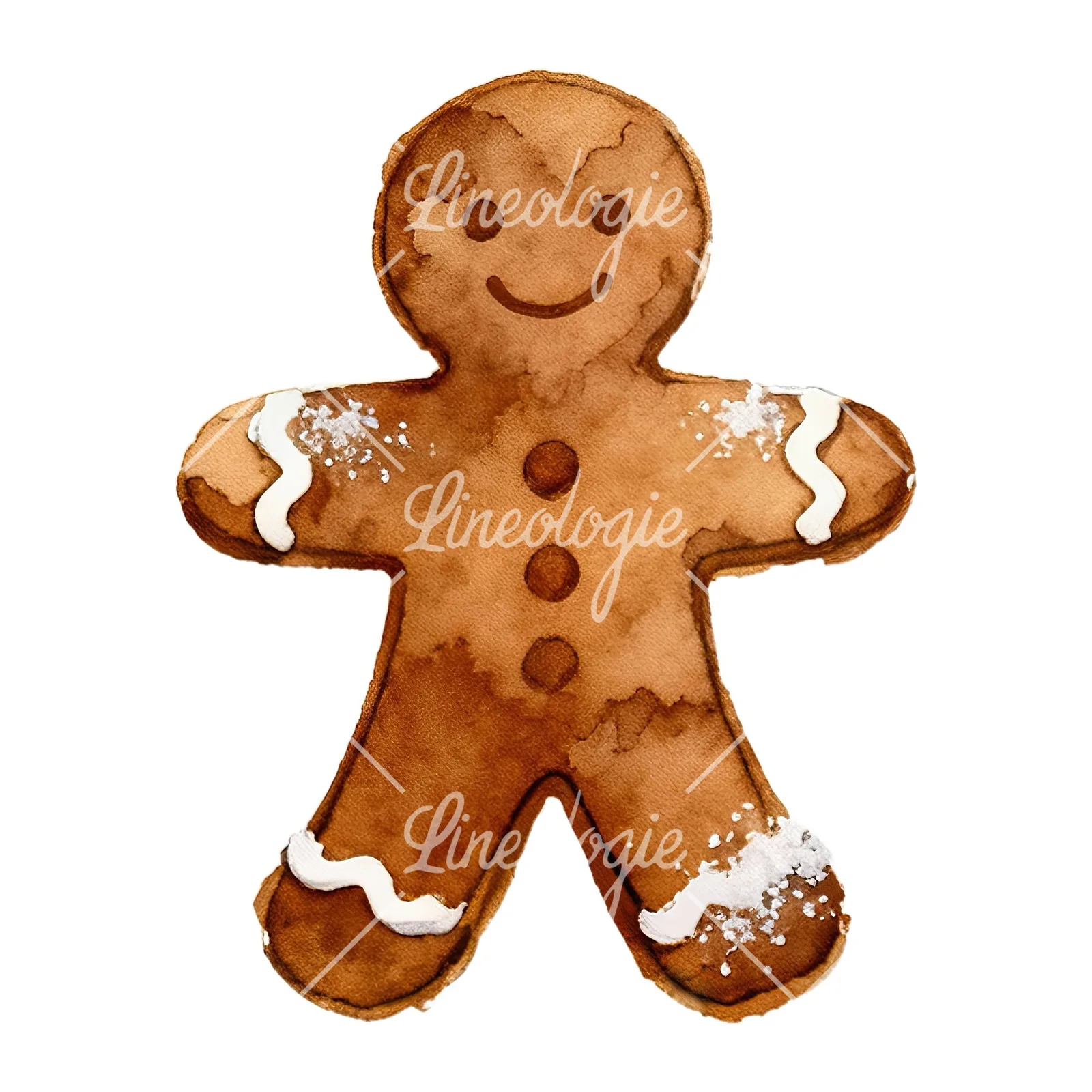 Watercolor Christmas gingerbread man clipart 2 of 9 on a white background (JPG)