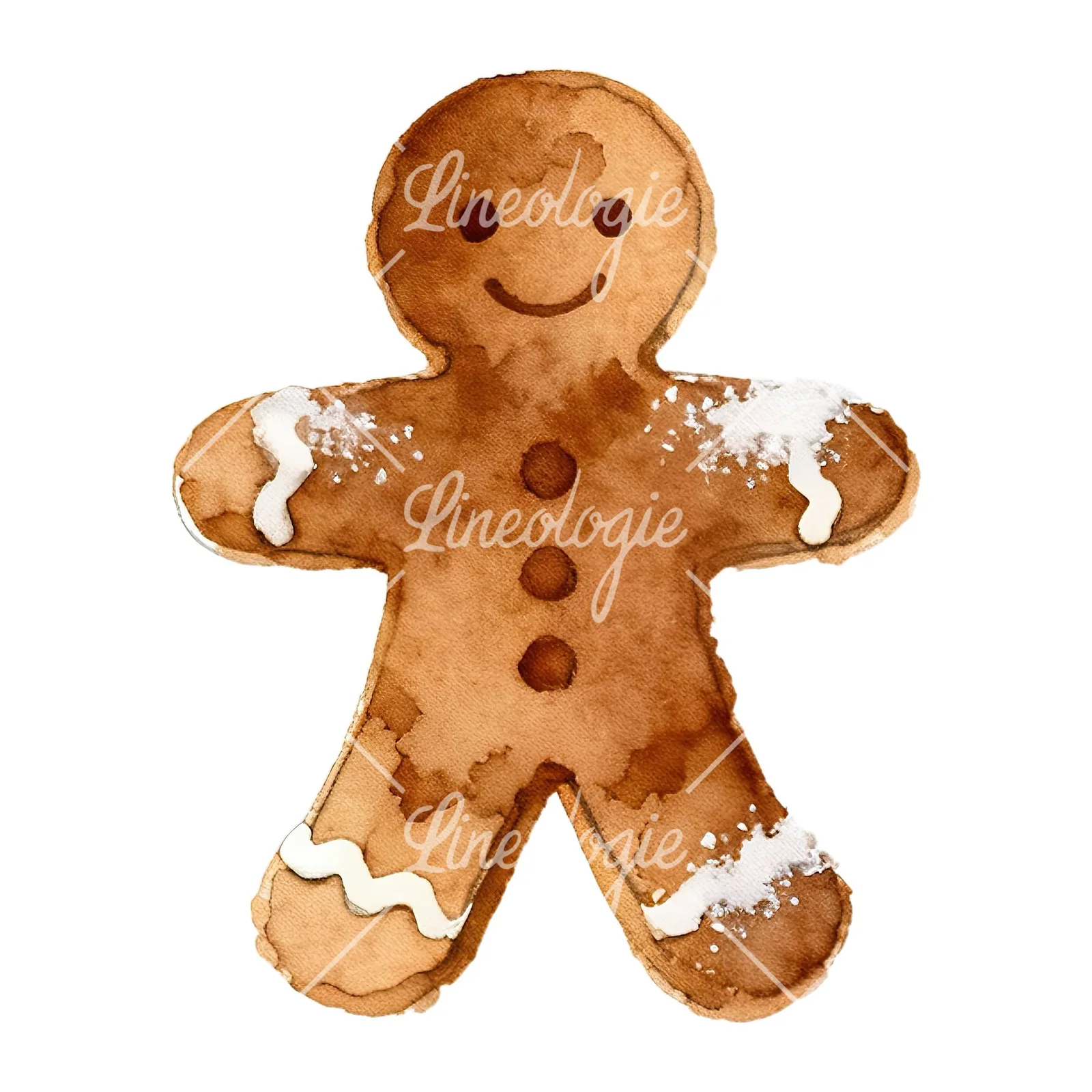Watercolor Christmas gingerbread man clipart 4 of 9 on a white background (JPG)