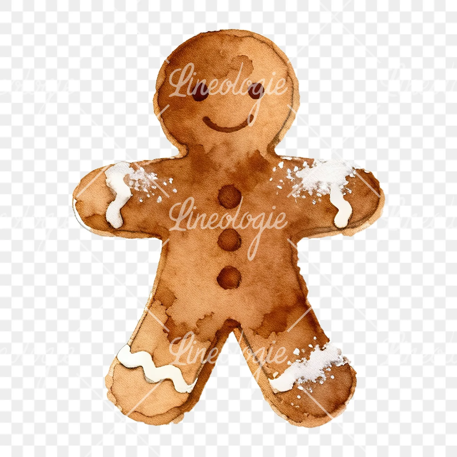 Watercolor Christmas gingerbread man clipart 4 of 9 on a transparent background (PNG)