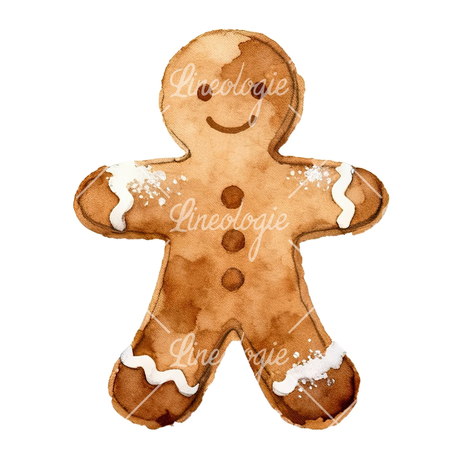 Watercolor Christmas gingerbread man clipart 6 of 9 on a white background (JPG)
