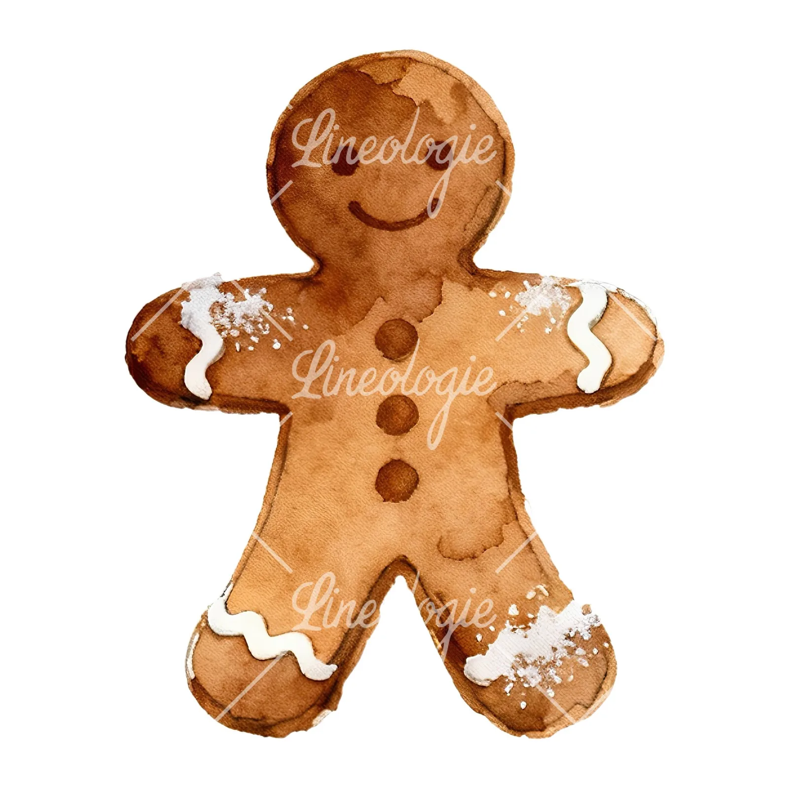 Watercolor Christmas gingerbread man clipart 8 of 9 on a white background (JPG)