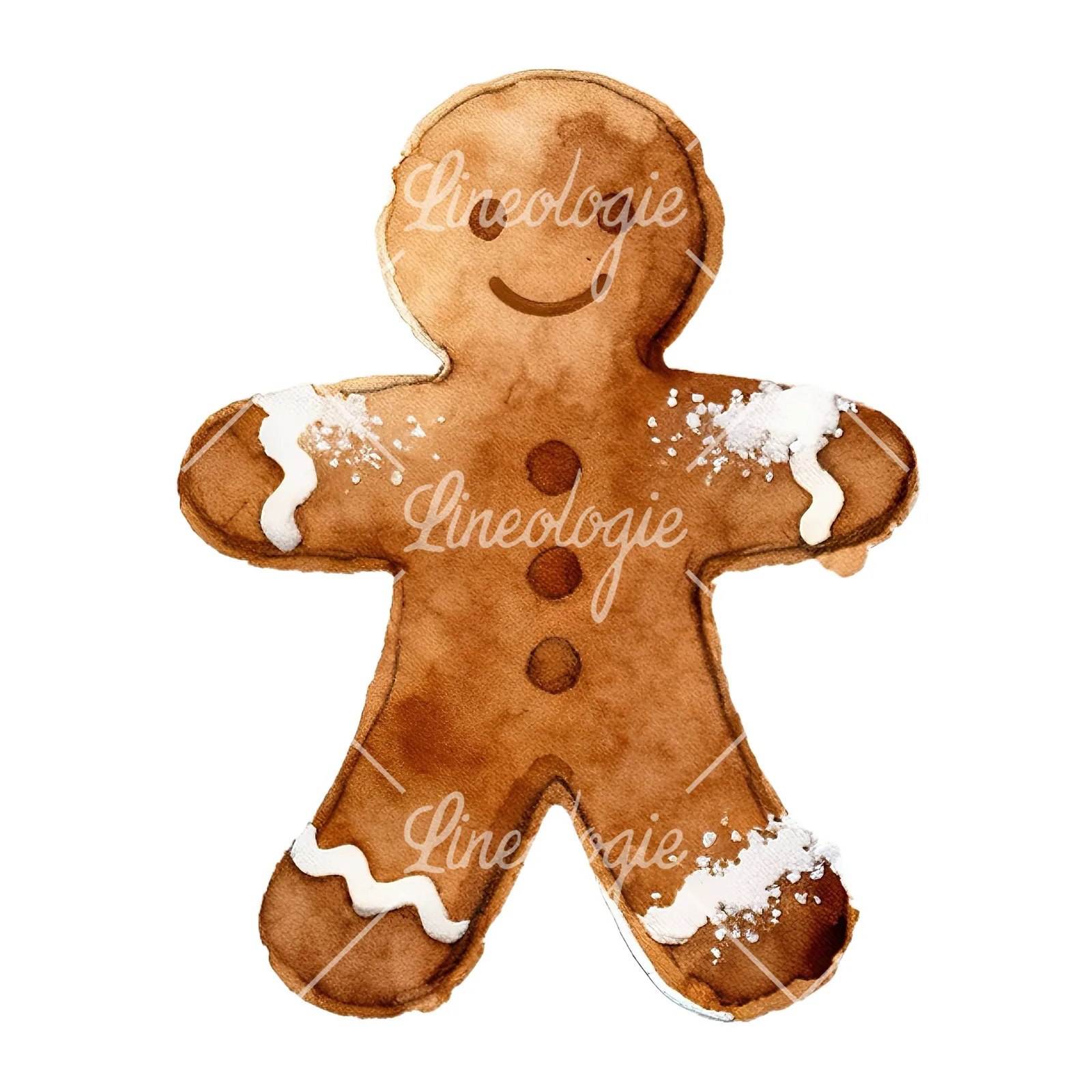 Watercolor Christmas gingerbread man clipart 9 of 9 on a white background (JPG)