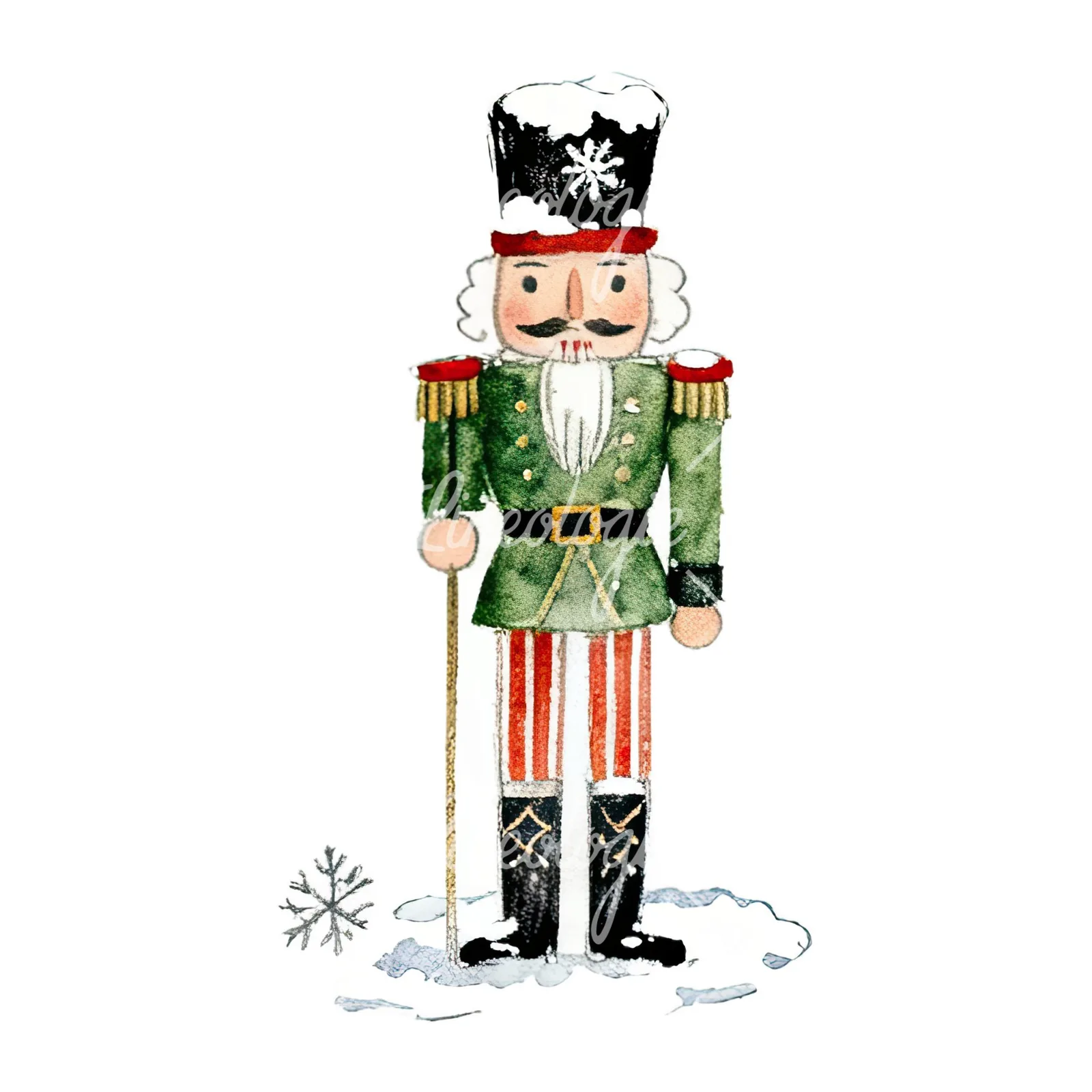 Watercolor Christmas nutcracker soldier clipart 1 of 9 on a white background (JPG)