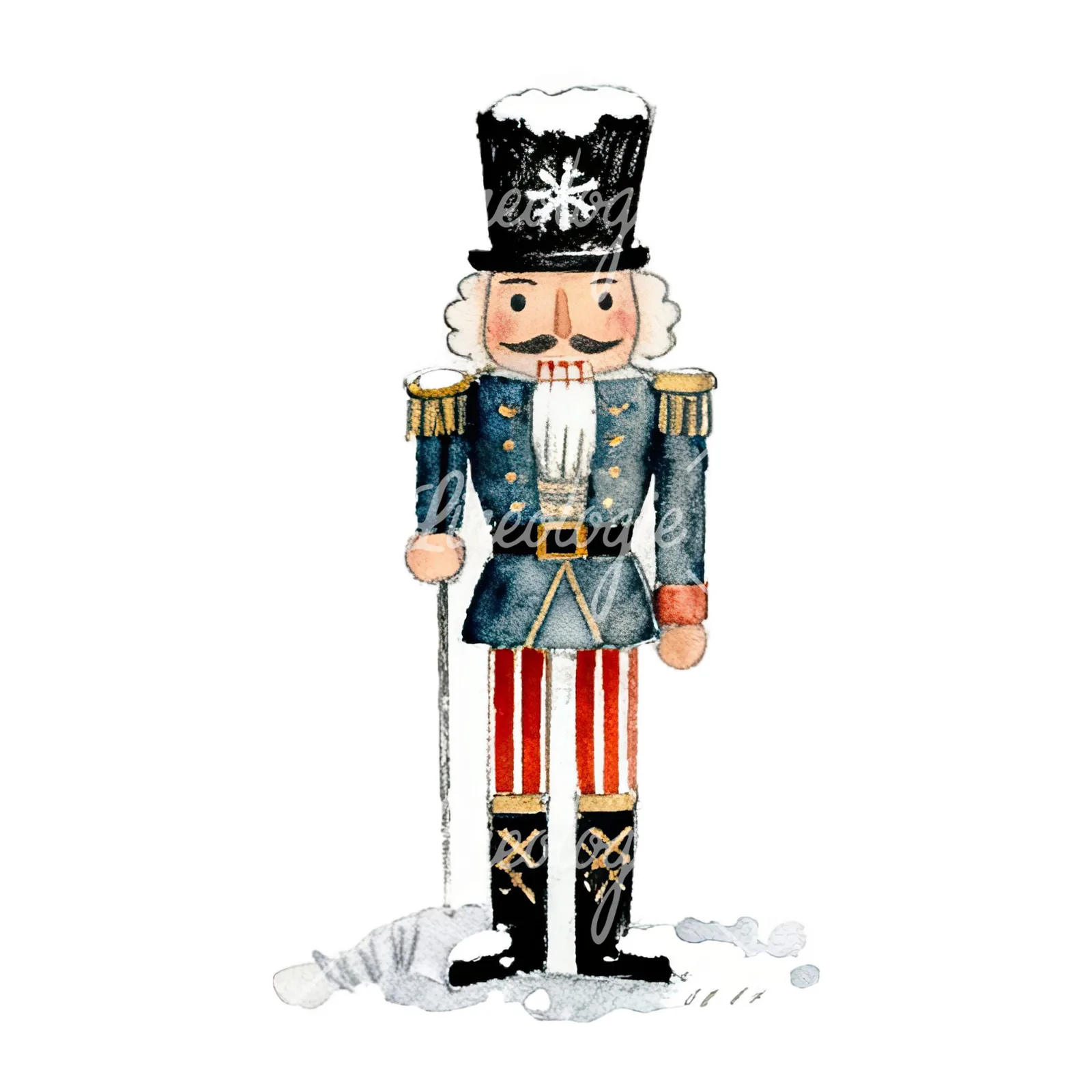 Watercolor Christmas nutcracker soldier clipart 4 of 9 on a white background (JPG)