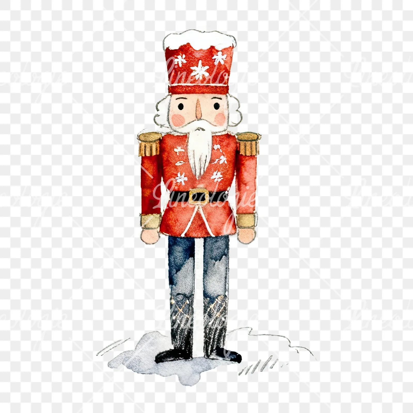 Watercolor Christmas nutcracker soldier clipart 9 of 9 on a transparent background (PNG)
