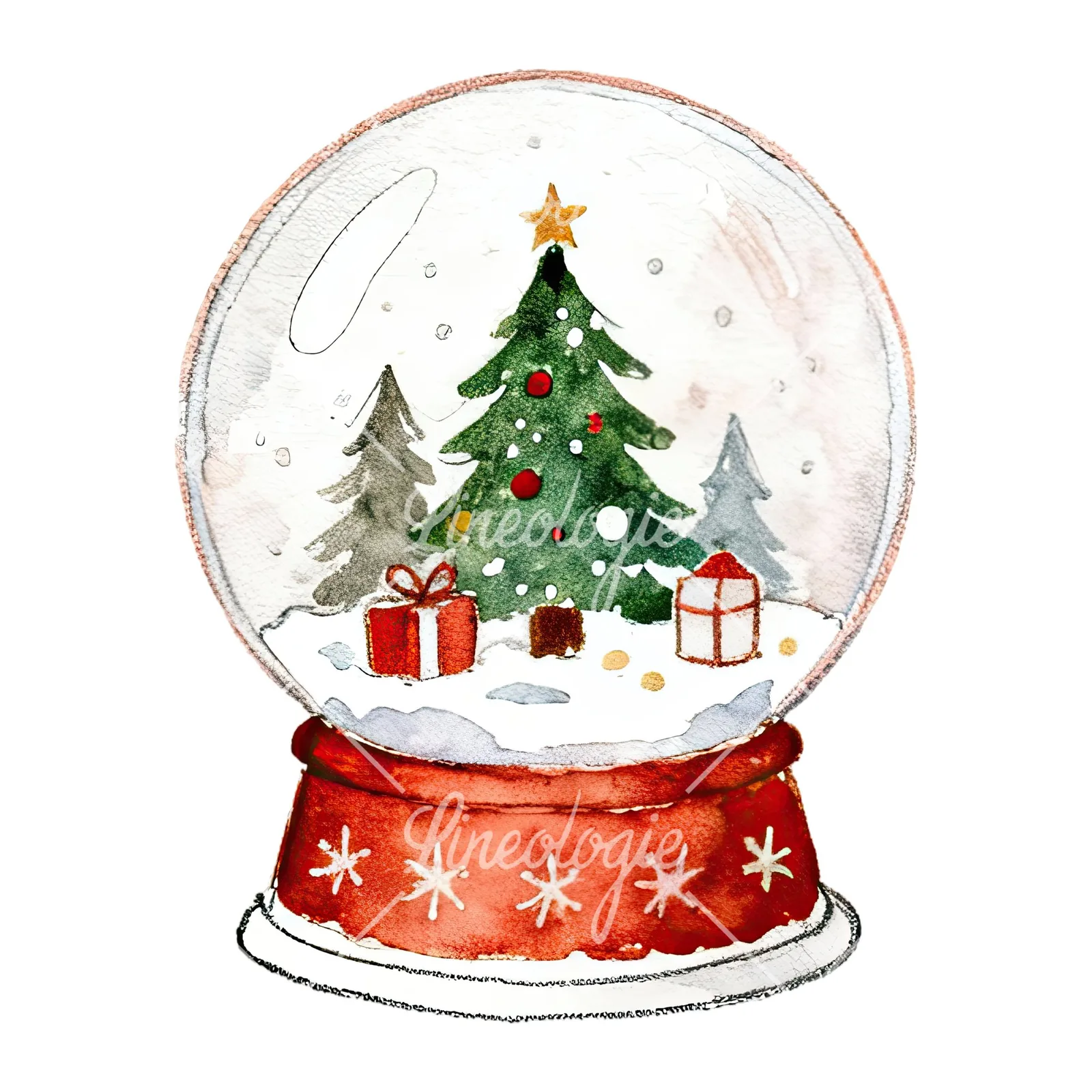 Watercolor Christmas snow globe clipart 1 of 9 on a white background (JPG)