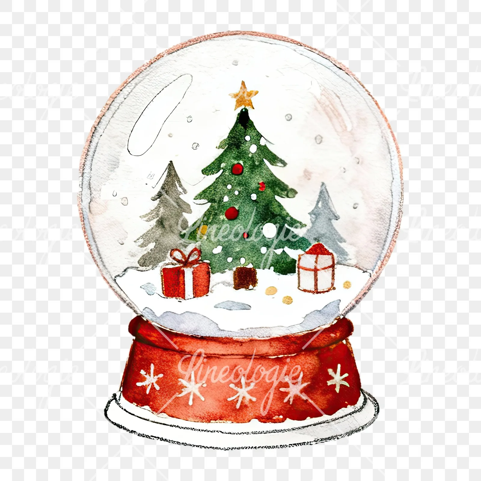 Watercolor Christmas snow globe clipart 1 of 9 on a transparent background (PNG)