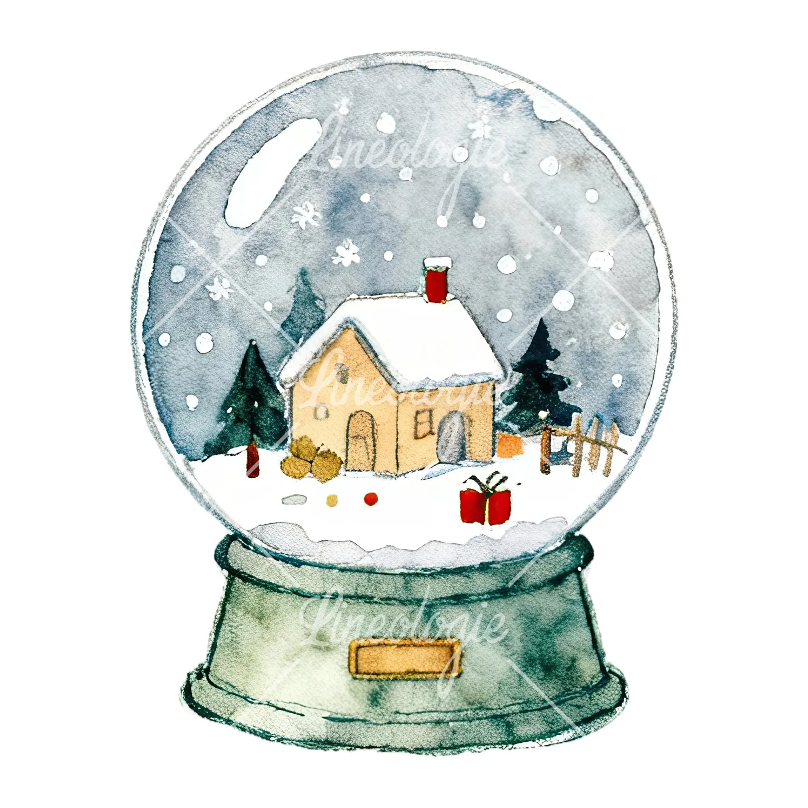 Watercolor Christmas snow globe clipart 2 of 9 on a white background (JPG)