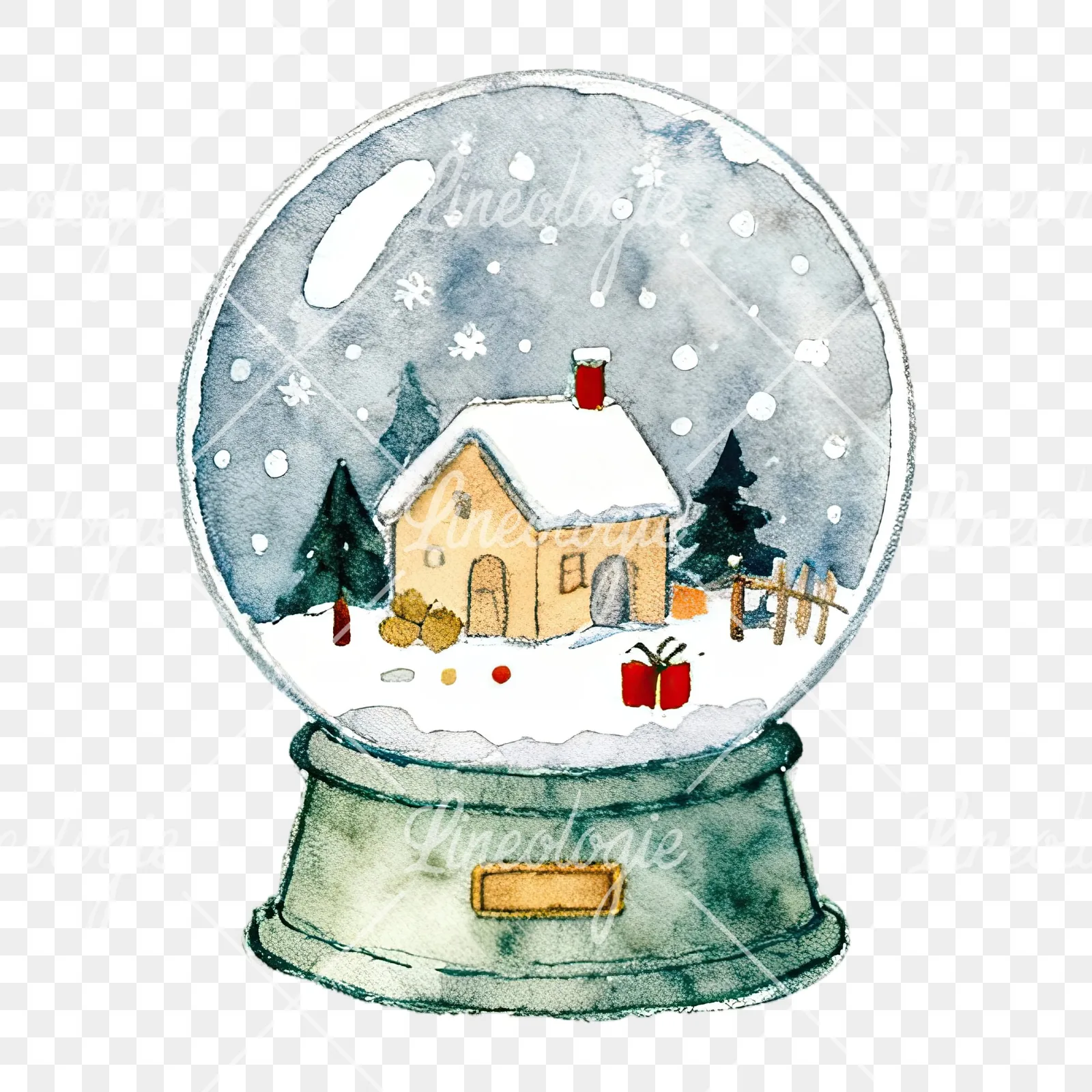 Watercolor Christmas snow globe clipart 2 of 9 on a transparent background (PNG)