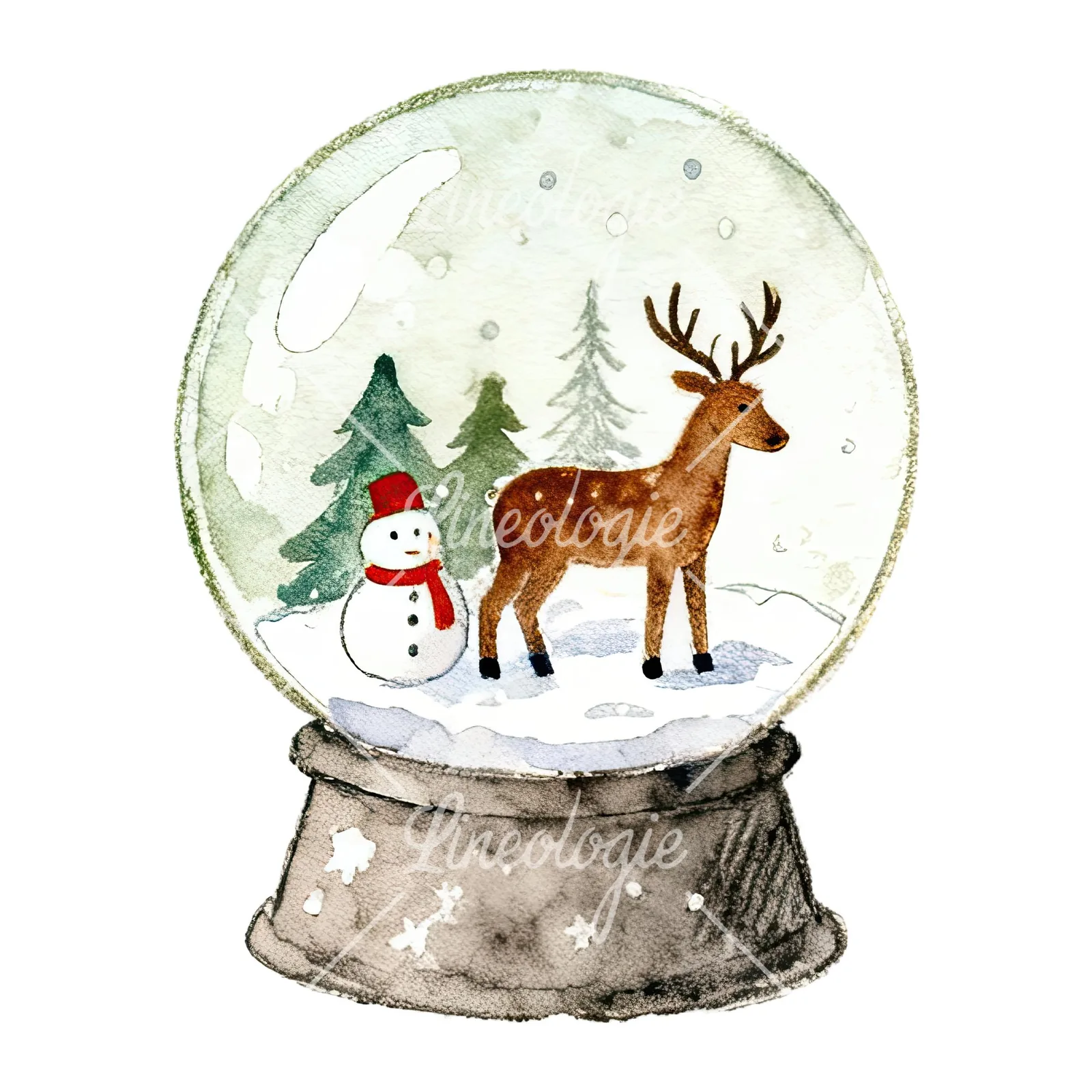 Watercolor Christmas snow globe clipart 3 of 9 on a white background (JPG)