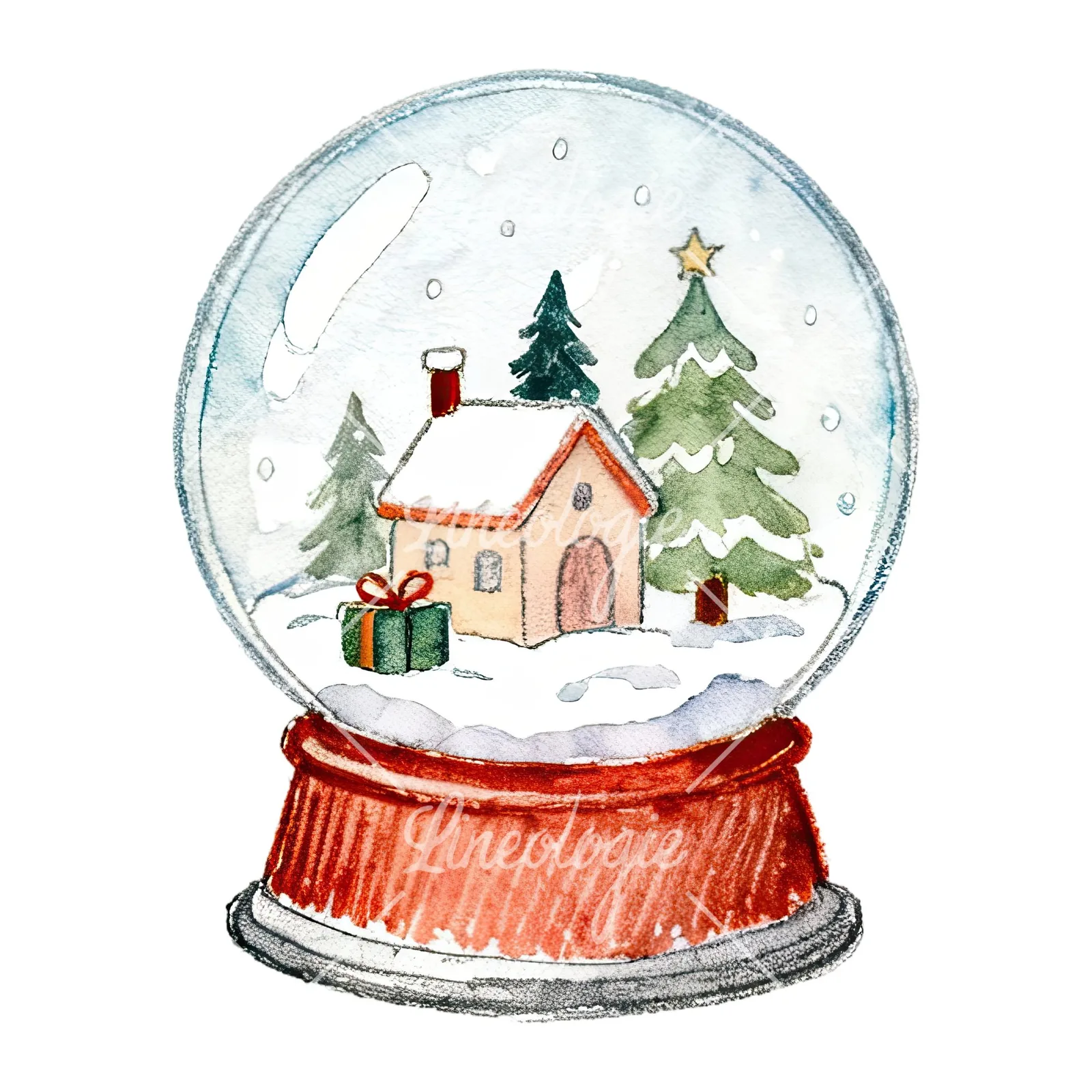 Watercolor Christmas snow globe clipart 4 of 9 on a white background (JPG)