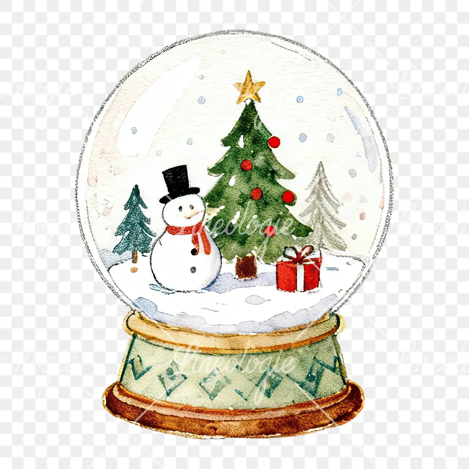 Watercolor Christmas snow globe clipart 5 of 9 on a transparent background (PNG)