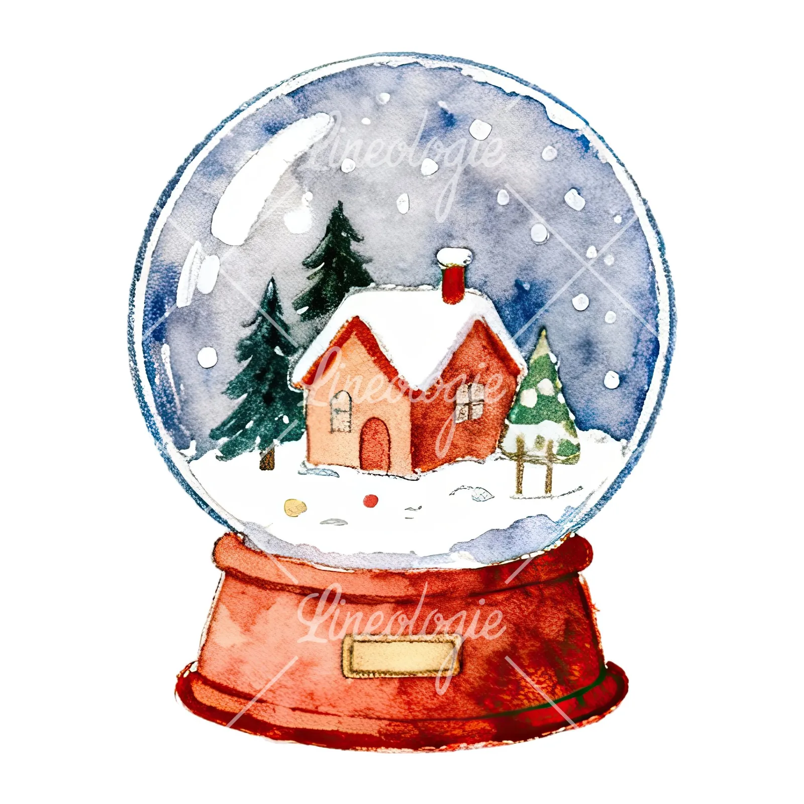 Watercolor Christmas snow globe clipart 6 of 9 on a white background (JPG)