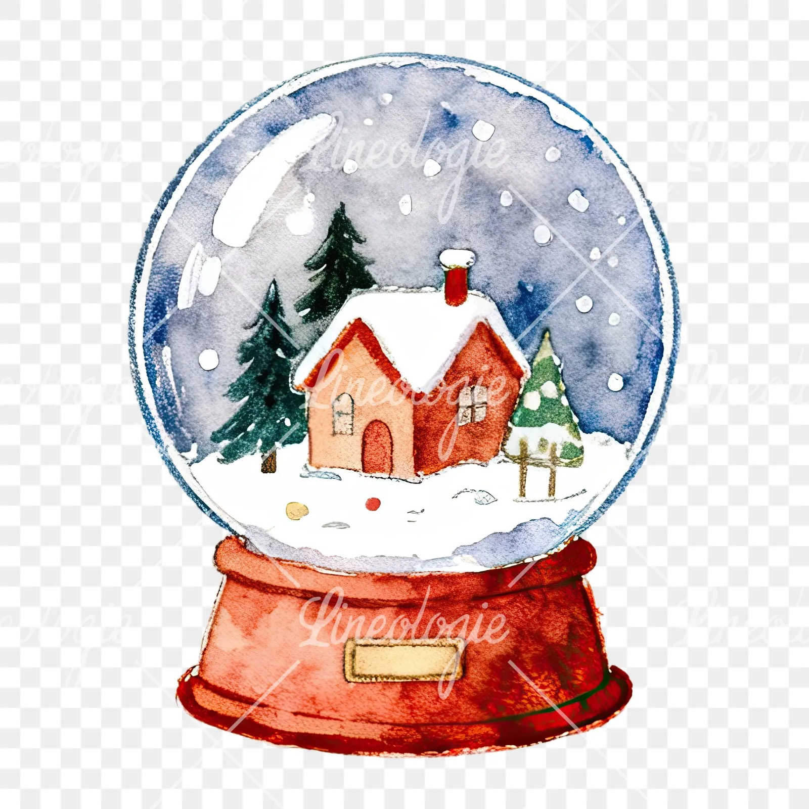 Watercolor Christmas snow globe clipart 6 of 9 on a transparent background (PNG)
