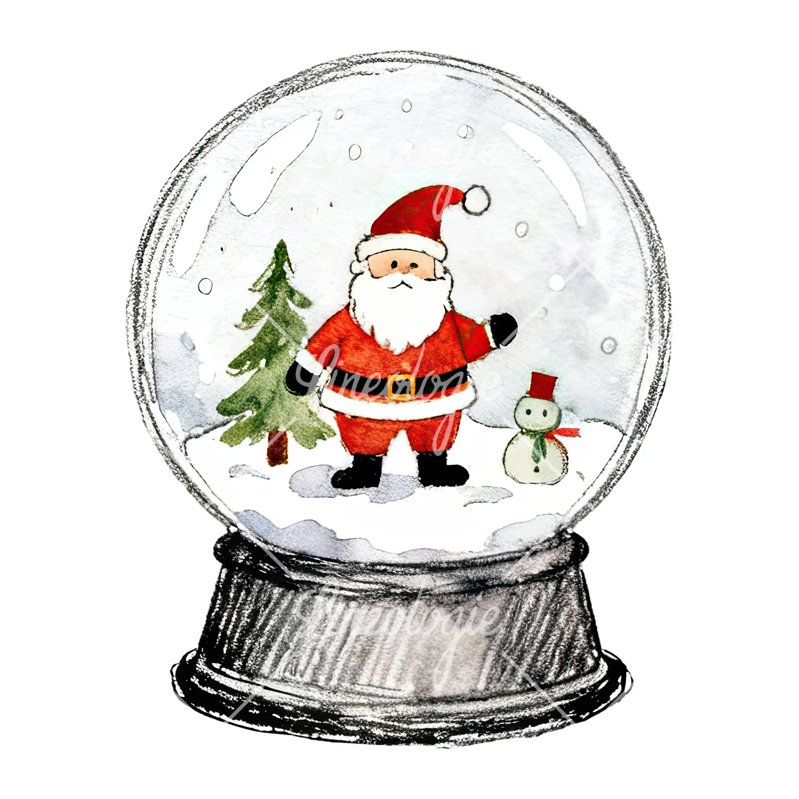 Watercolor Christmas snow globe clipart 7 of 9 on a white background (JPG)